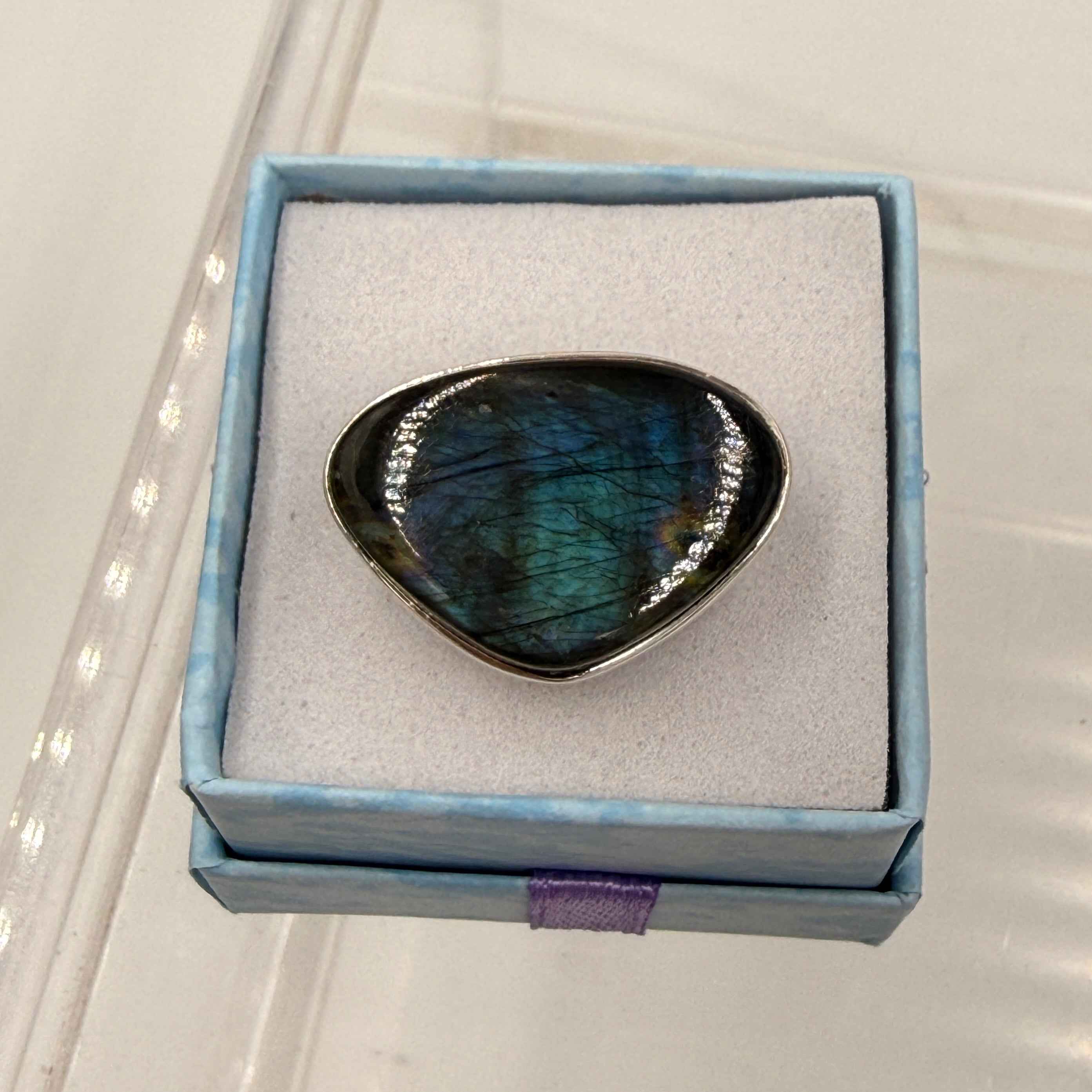 Sterling Silver Triangular Spectrolite Ring - Size 10 -Intuition, Protection & Illumination | Rings | Wiccan Center