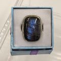 Sterling Silver Bezeled Rectanglular Spectrolite Ring - Size 10 -Intuition, Protection & Illumination | Rings | Wiccan Center