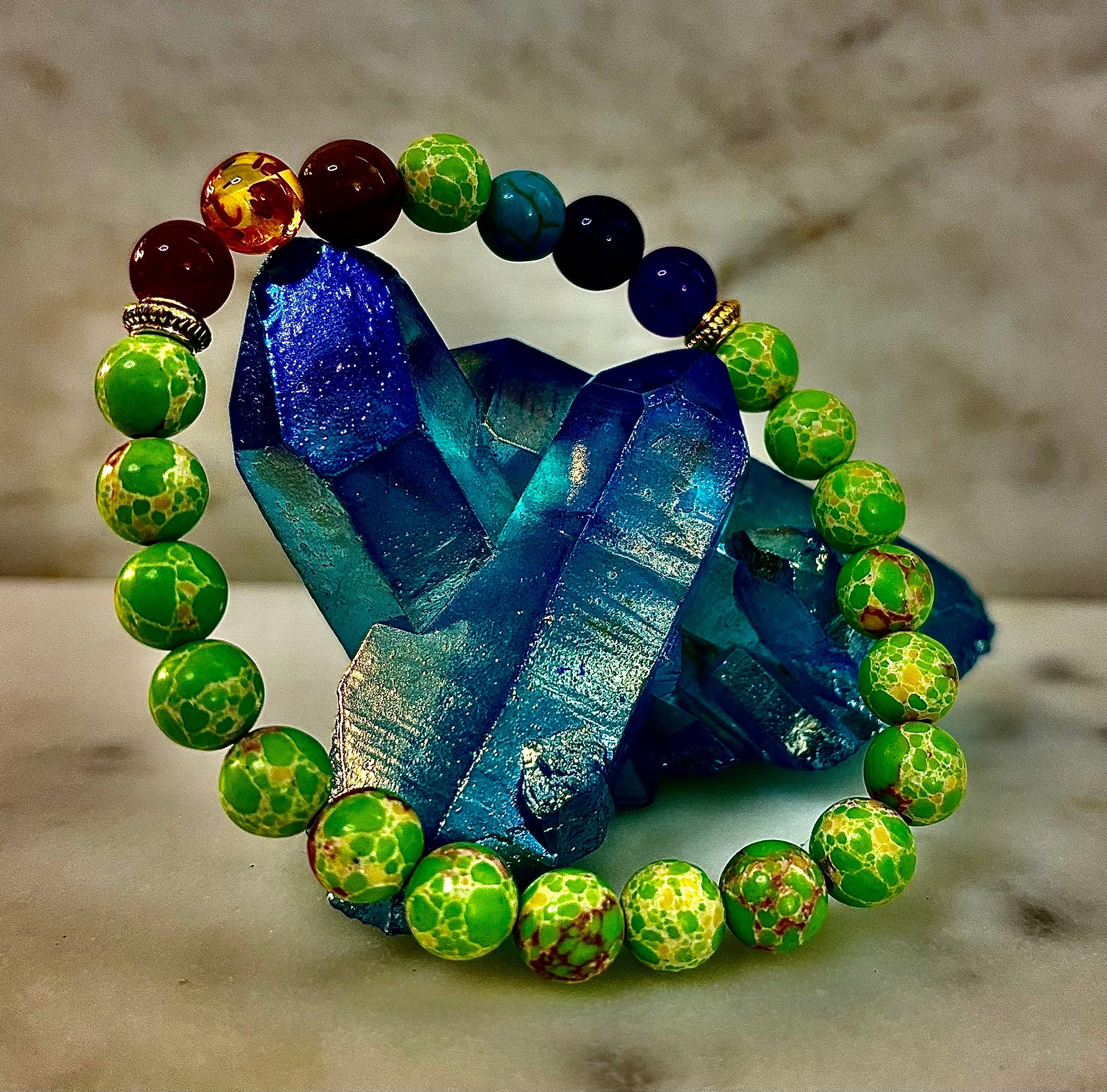 7 Chakra Healing Bracelet with Green Sea Sediment Jasper – Balance, Alignment & Grounding | | Wiccan Center