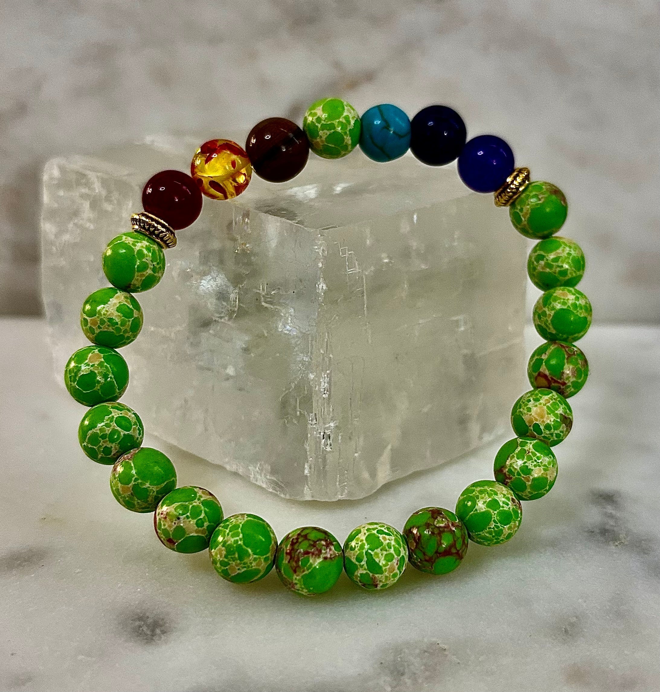7 Chakra Healing Bracelet with Green Sea Sediment Jasper – Balance, Alignment & Grounding | | Wiccan Center