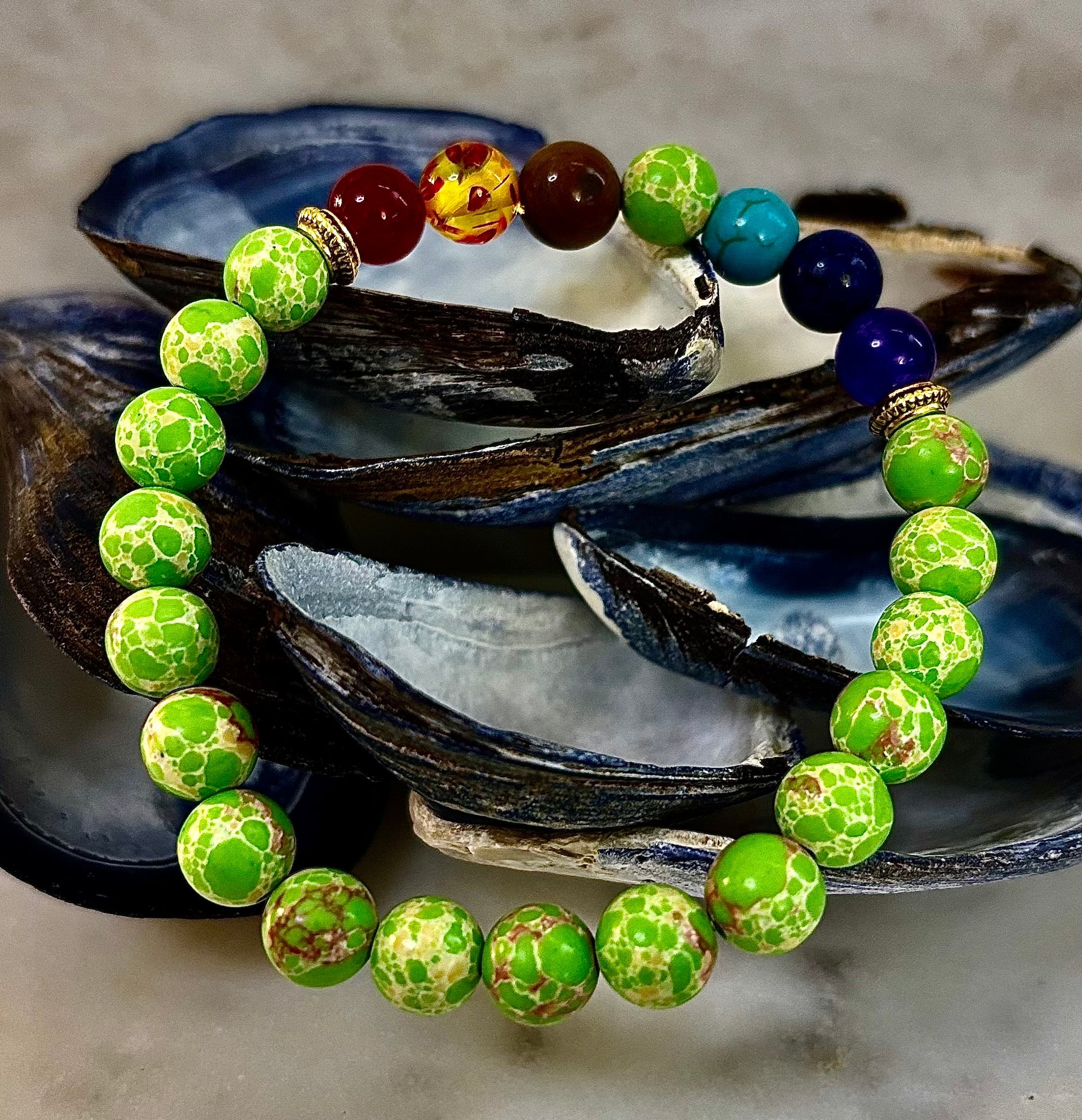 7 Chakra Healing Bracelet with Green Sea Sediment Jasper – Balance, Alignment & Grounding | | Wiccan Center