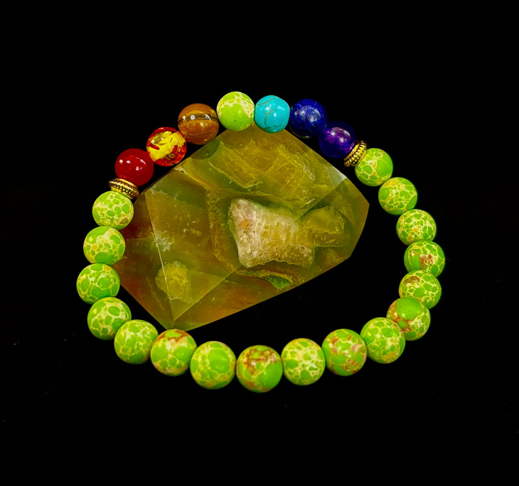 7 Chakra Healing Bracelet with Green Sea Sediment Jasper – Balance, Alignment & Grounding | | Wiccan Center