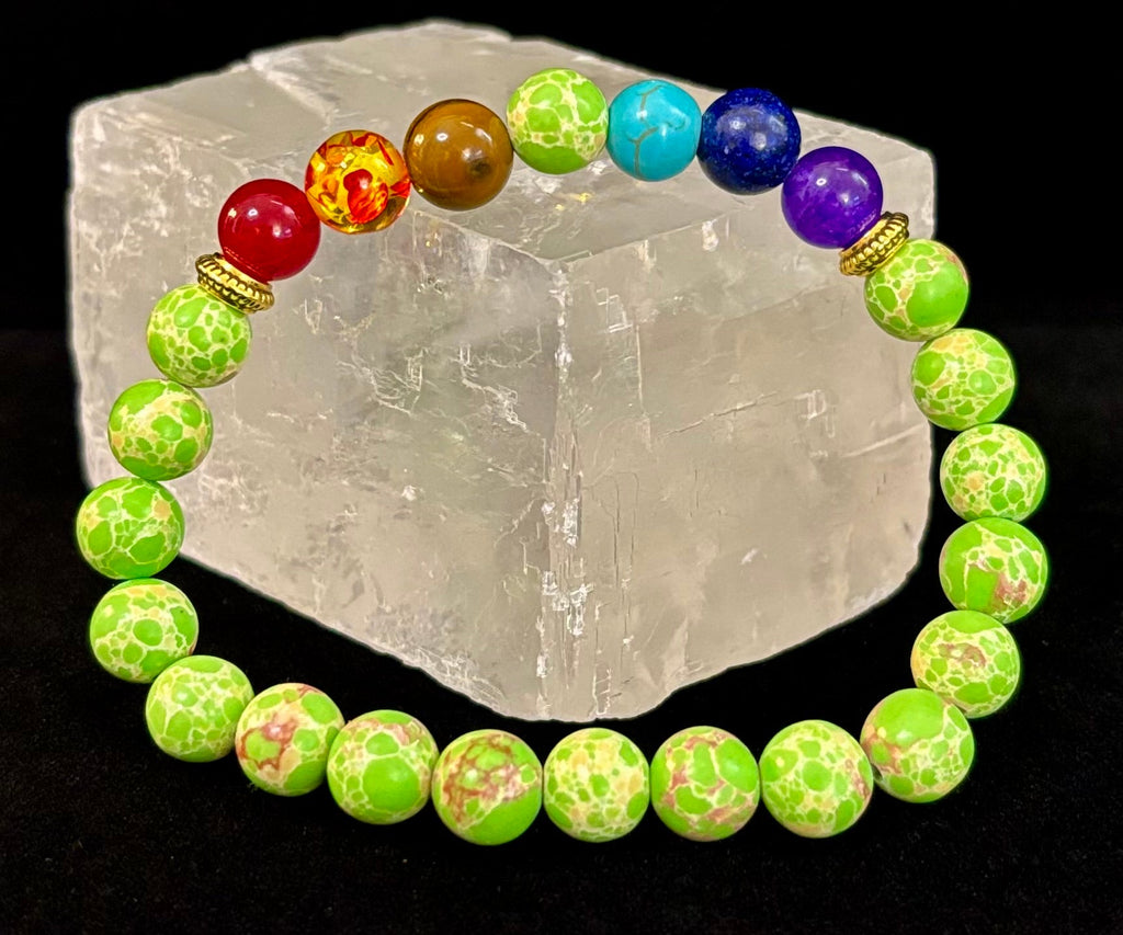 7 Chakra Healing Bracelet with Green Sea Sediment Jasper – Balance, Alignment & Grounding | | Wiccan Center