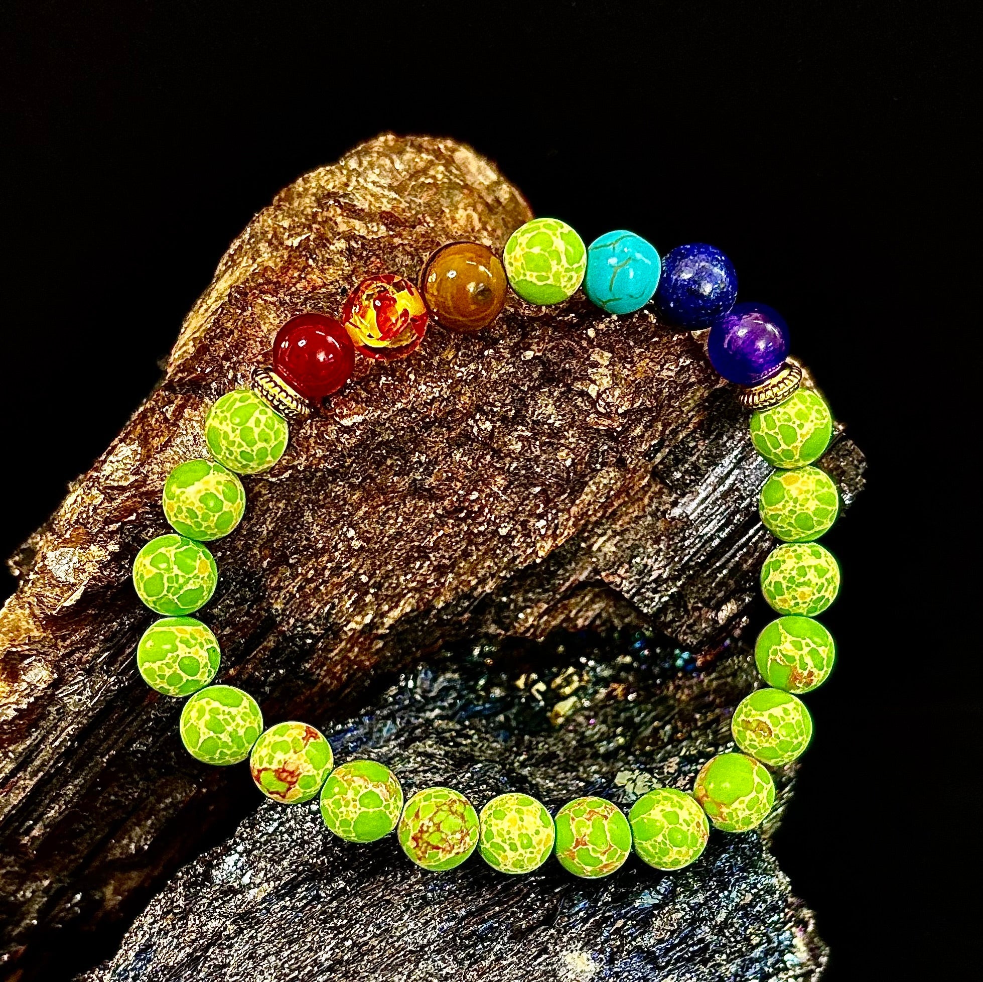 7 Chakra Healing Bracelet with Green Sea Sediment Jasper – Balance, Alignment & Grounding | | Wiccan Center