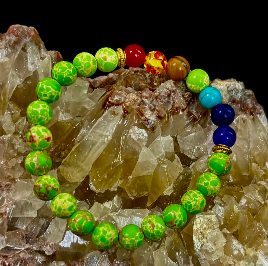7 Chakra Healing Bracelet with Green Sea Sediment Jasper – Balance, Alignment & Grounding | | Wiccan Center