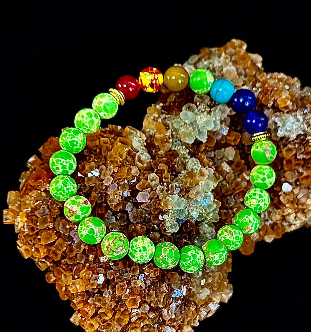 7 Chakra Healing Bracelet with Green Sea Sediment Jasper – Balance, Alignment & Grounding | | Wiccan Center