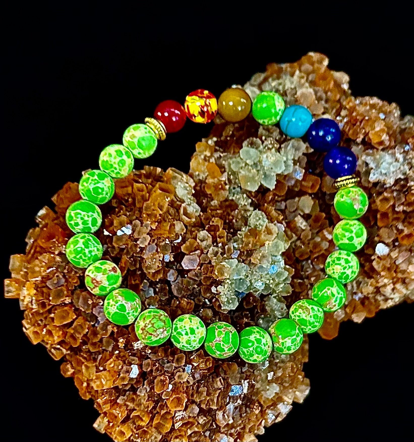 7 Chakra Healing Bracelet with Green Sea Sediment Jasper – Balance, Alignment & Grounding | | Wiccan Center