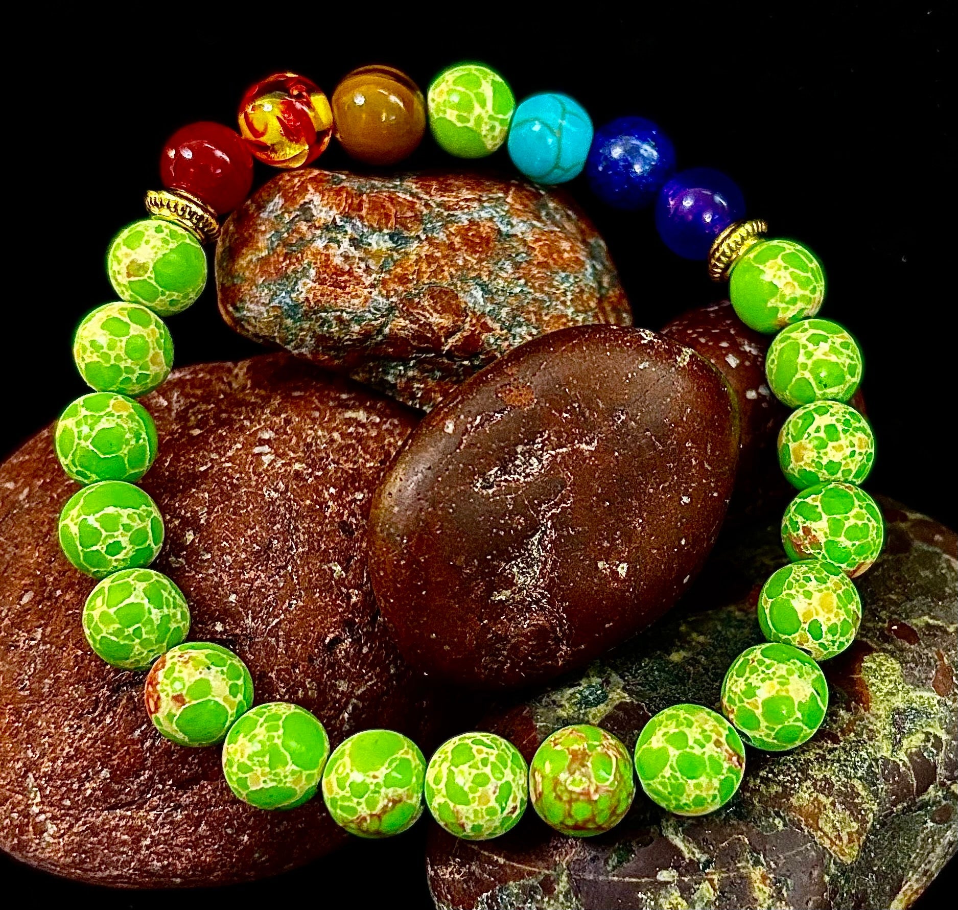 7 Chakra Healing Bracelet with Green Sea Sediment Jasper – Balance, Alignment & Grounding | | Wiccan Center