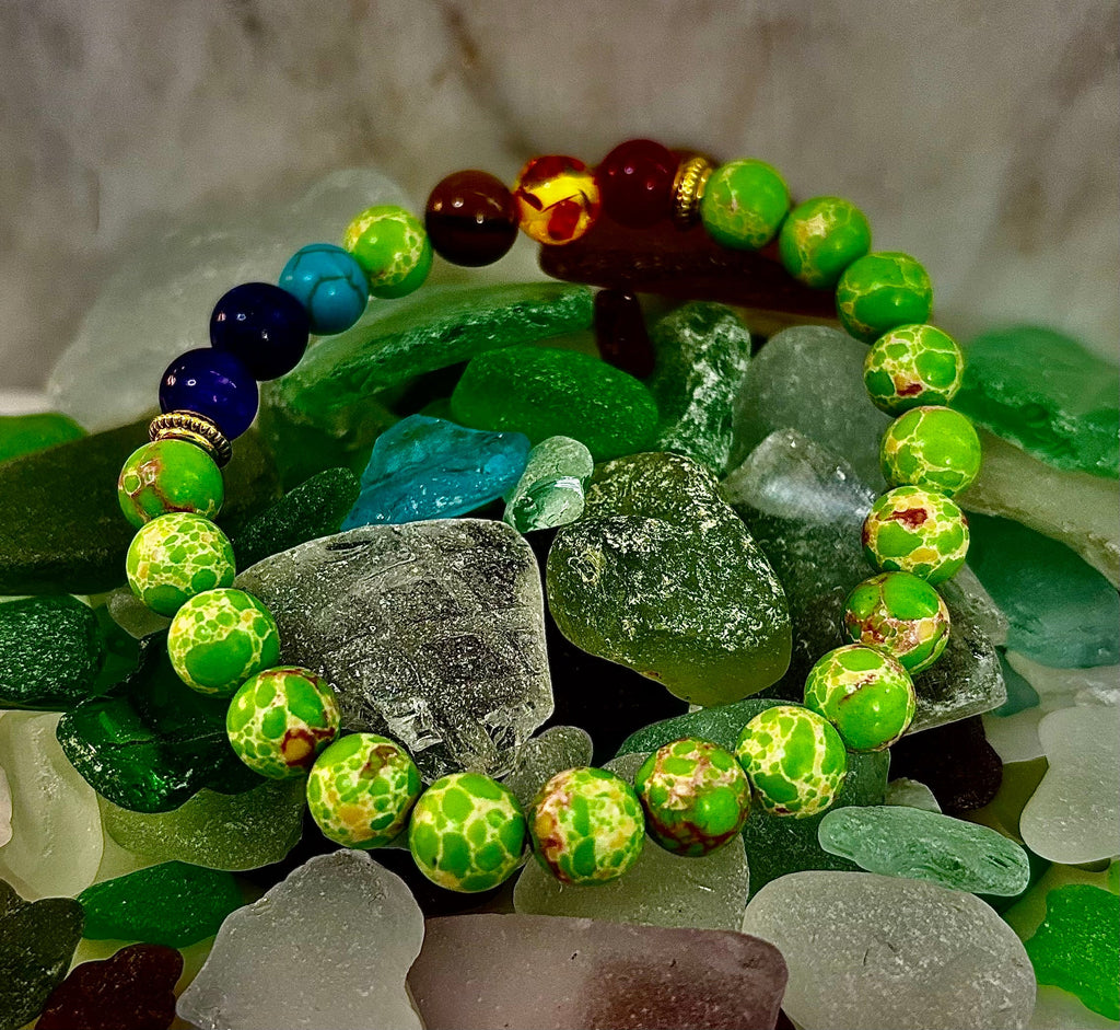 7 Chakra Healing Bracelet with Green Sea Sediment Jasper – Balance, Alignment & Grounding | | Wiccan Center