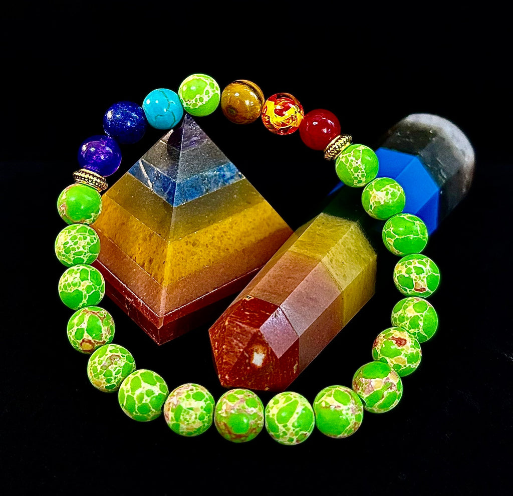 7 Chakra Healing Bracelet with Green Sea Sediment Jasper – Balance, Alignment & Grounding | | Wiccan Center