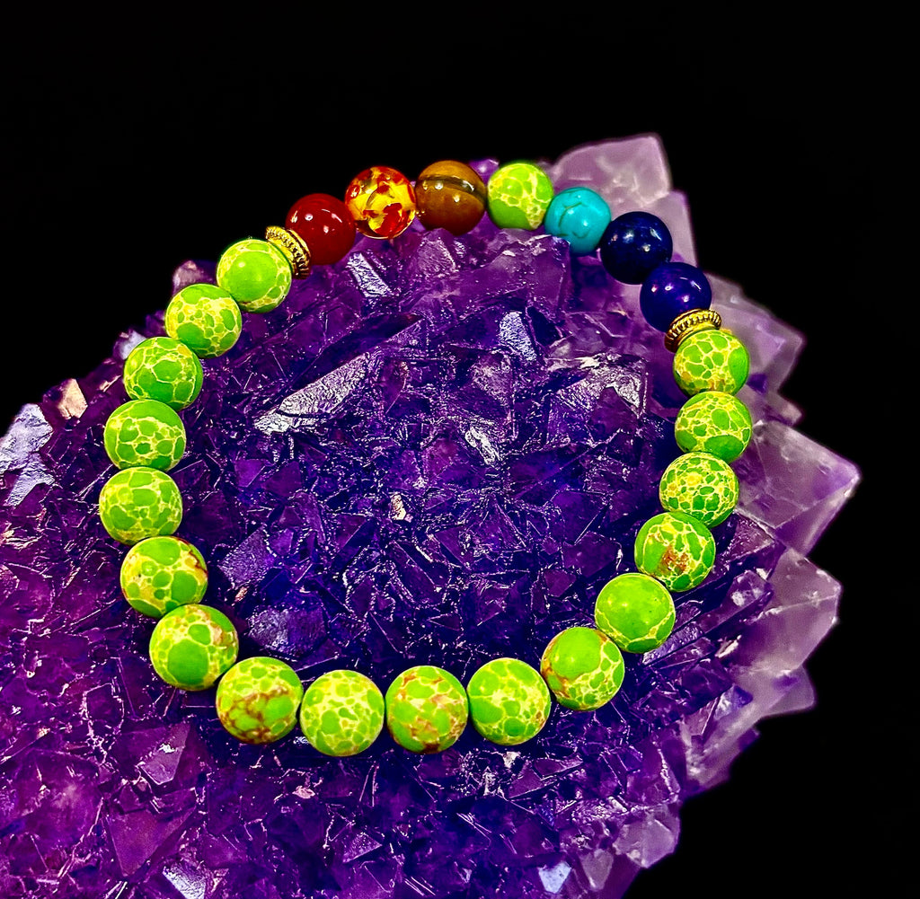 7 Chakra Healing Bracelet with Green Sea Sediment Jasper – Balance, Alignment & Grounding | | Wiccan Center