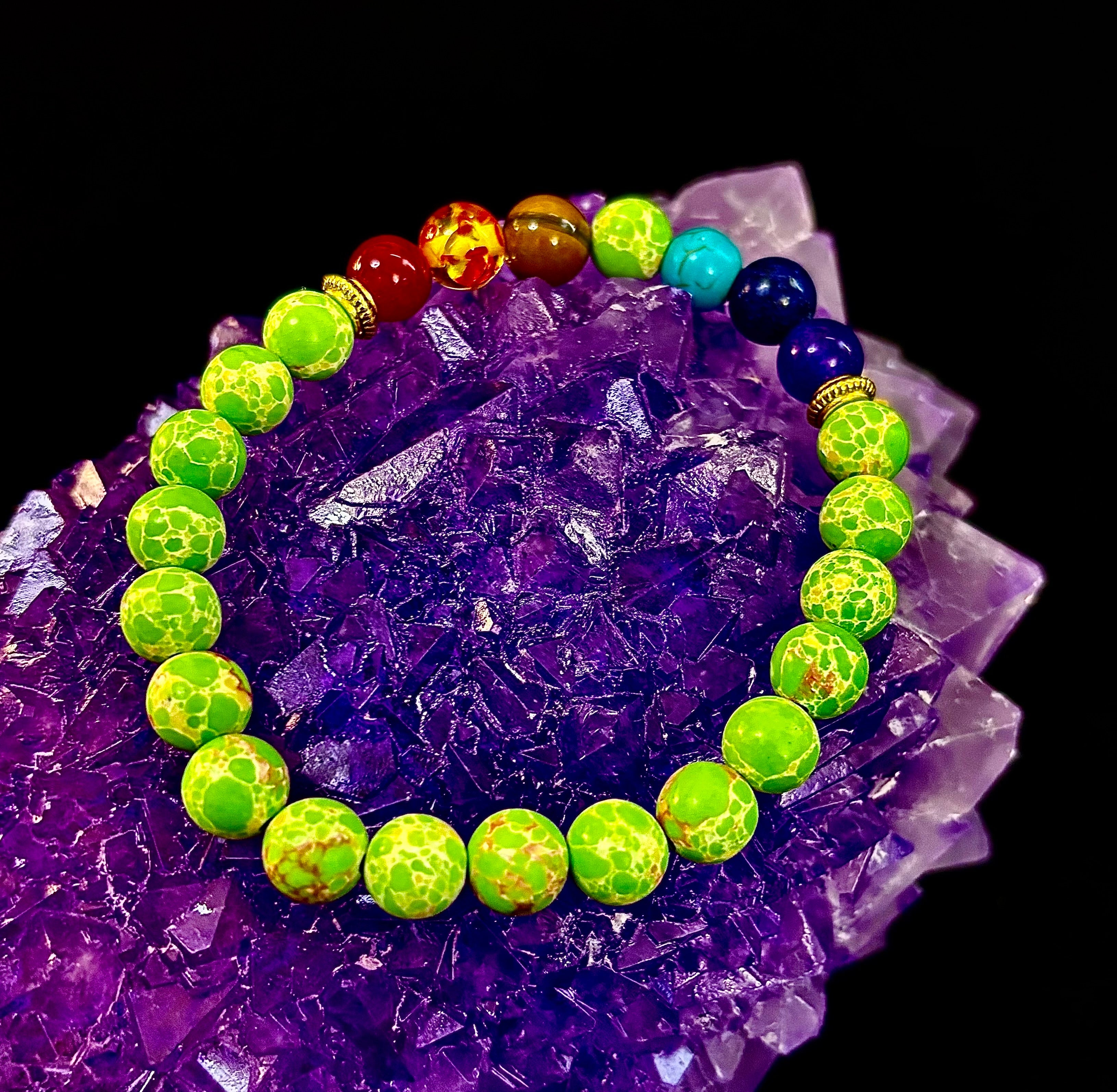 7 Chakra Healing Bracelet with Green Sea Sediment Jasper – Balance, Alignment & Grounding | | Wiccan Center