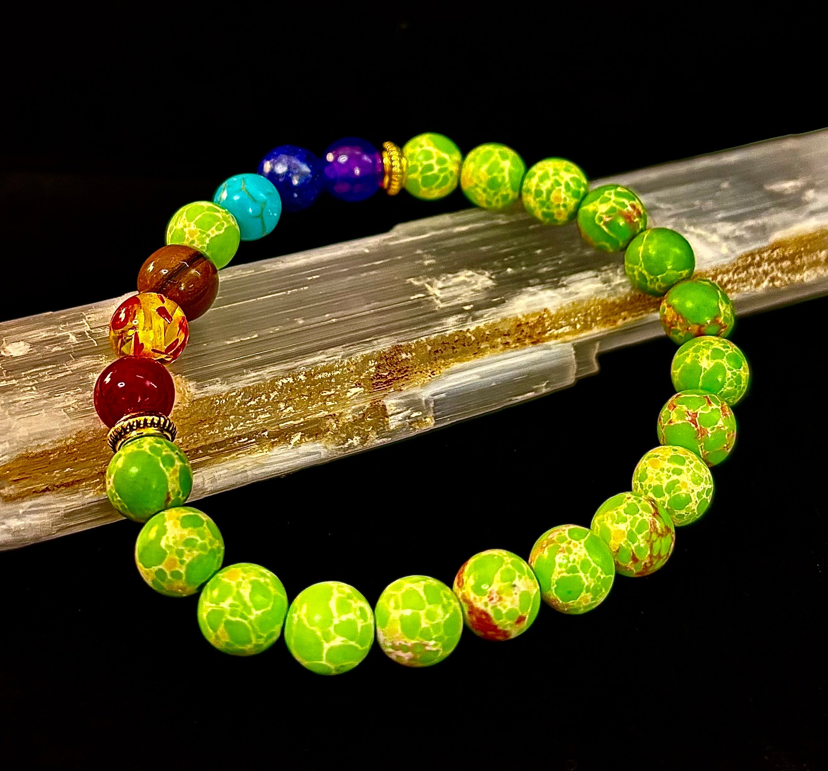 7 Chakra Healing Bracelet with Green Sea Sediment Jasper – Balance, Alignment & Grounding | | Wiccan Center