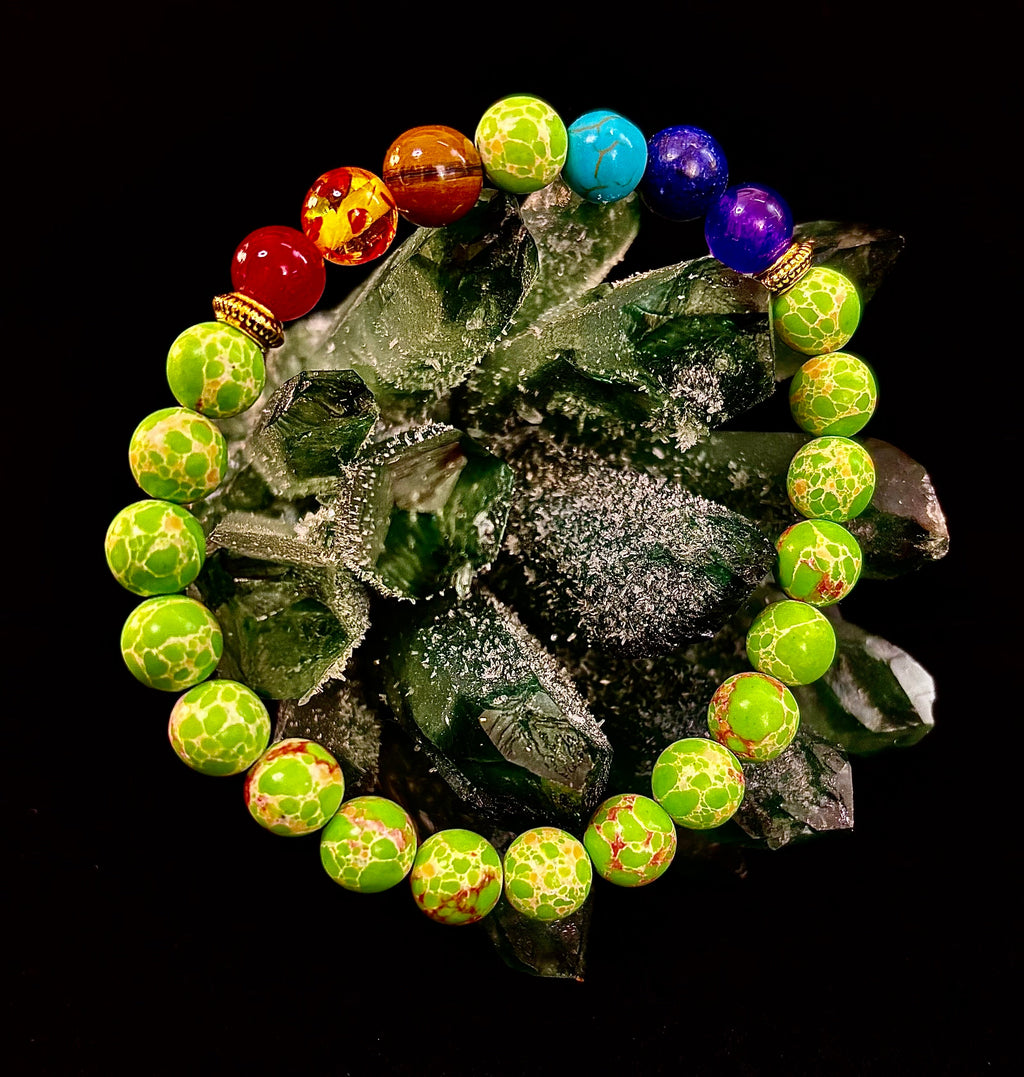 7 Chakra Healing Bracelet with Green Sea Sediment Jasper – Balance, Alignment & Grounding | | Wiccan Center