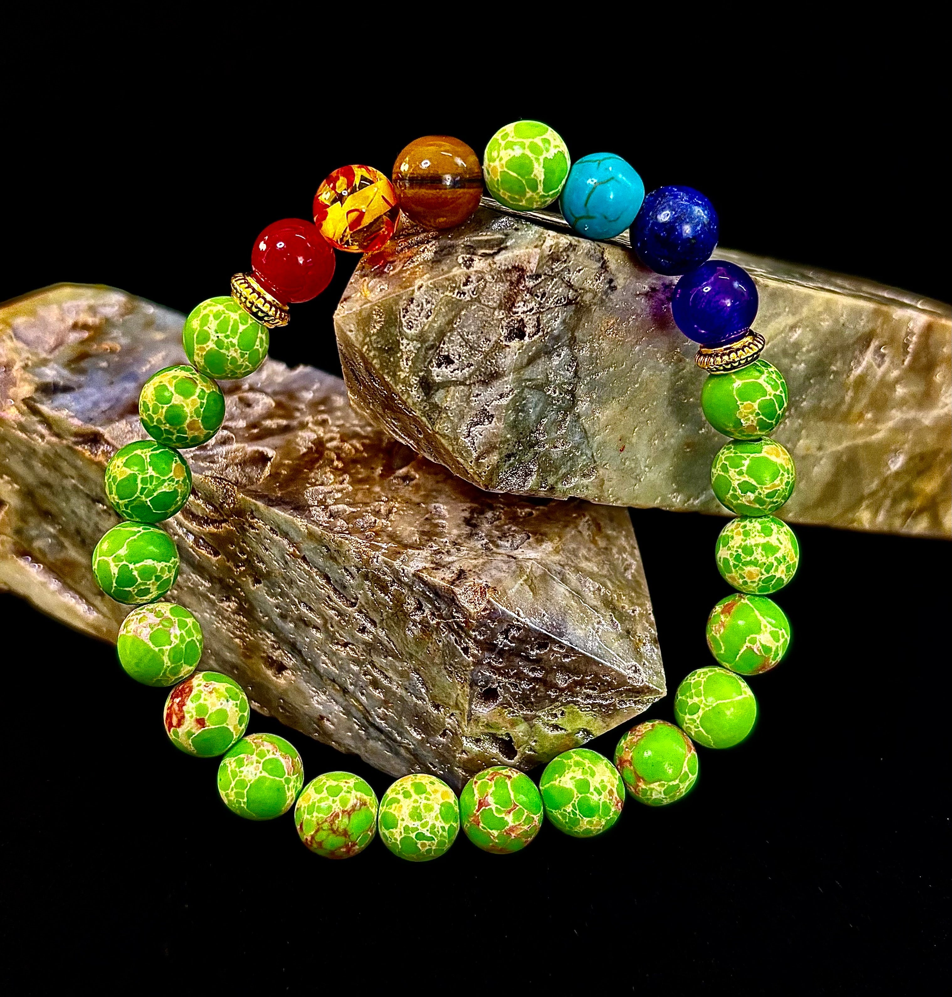 7 Chakra Healing Bracelet with Green Sea Sediment Jasper – Balance, Alignment & Grounding | | Wiccan Center