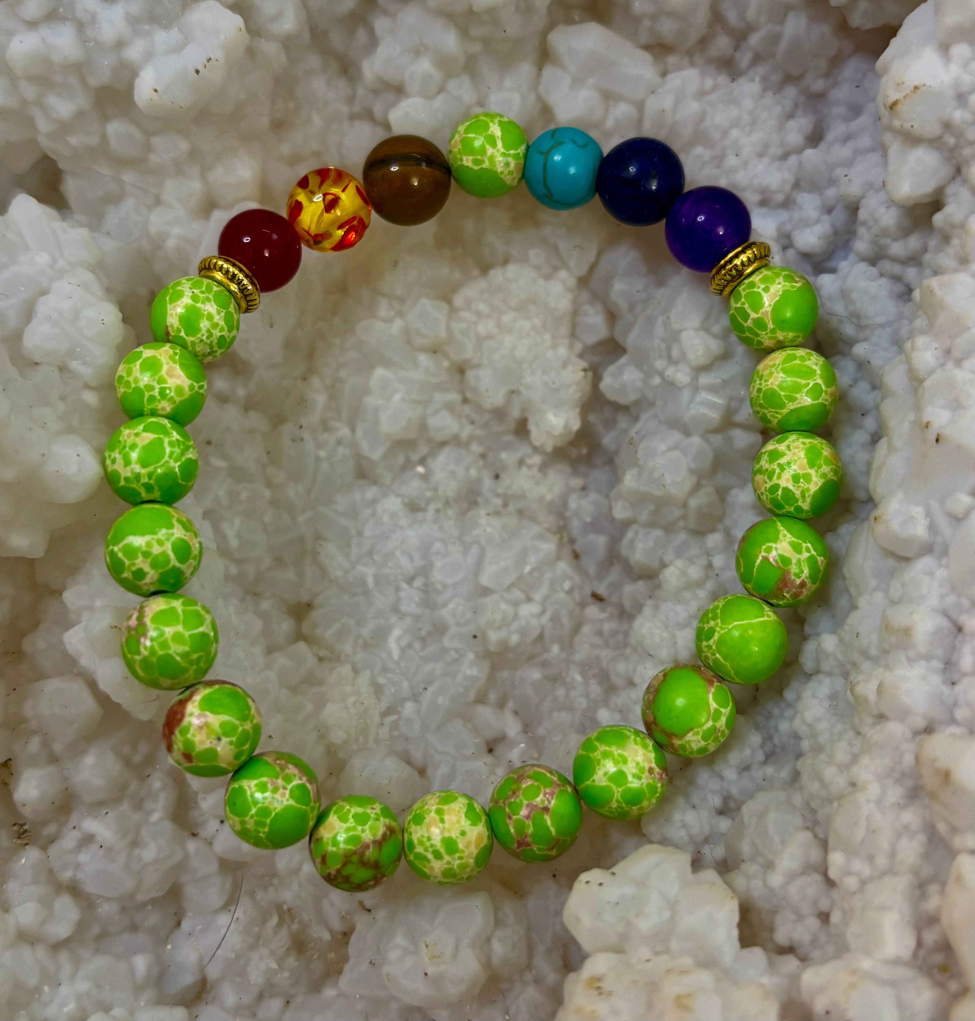 7 Chakra Healing Bracelet with Green Sea Sediment Jasper – Balance, Alignment & Grounding | | Wiccan Center