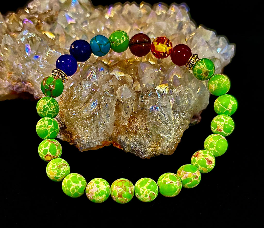 7 Chakra Healing Bracelet with Green Sea Sediment Jasper – Balance, Alignment & Grounding | | Wiccan Center