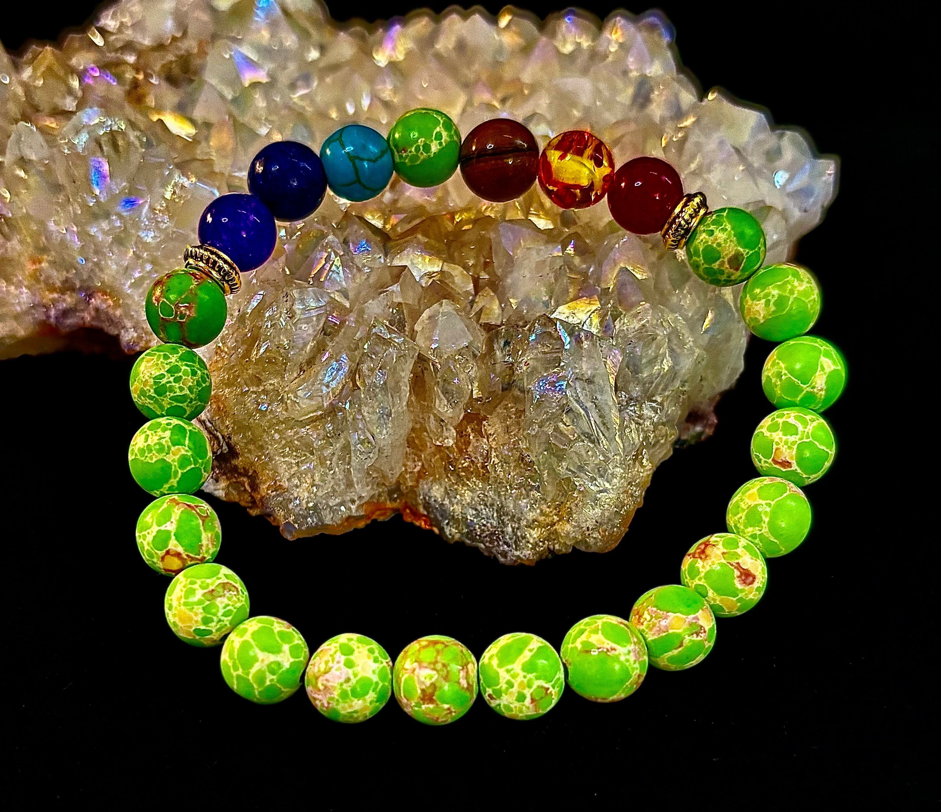 7 Chakra Healing Bracelet with Green Sea Sediment Jasper – Balance, Alignment & Grounding | | Wiccan Center