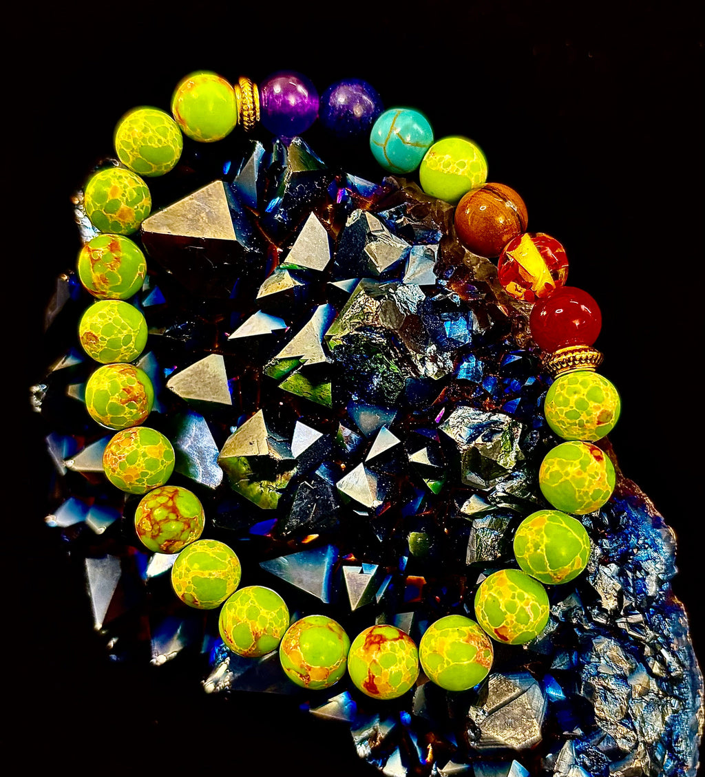 7 Chakra Healing Bracelet with Green Sea Sediment Jasper – Balance, Alignment & Grounding | | Wiccan Center