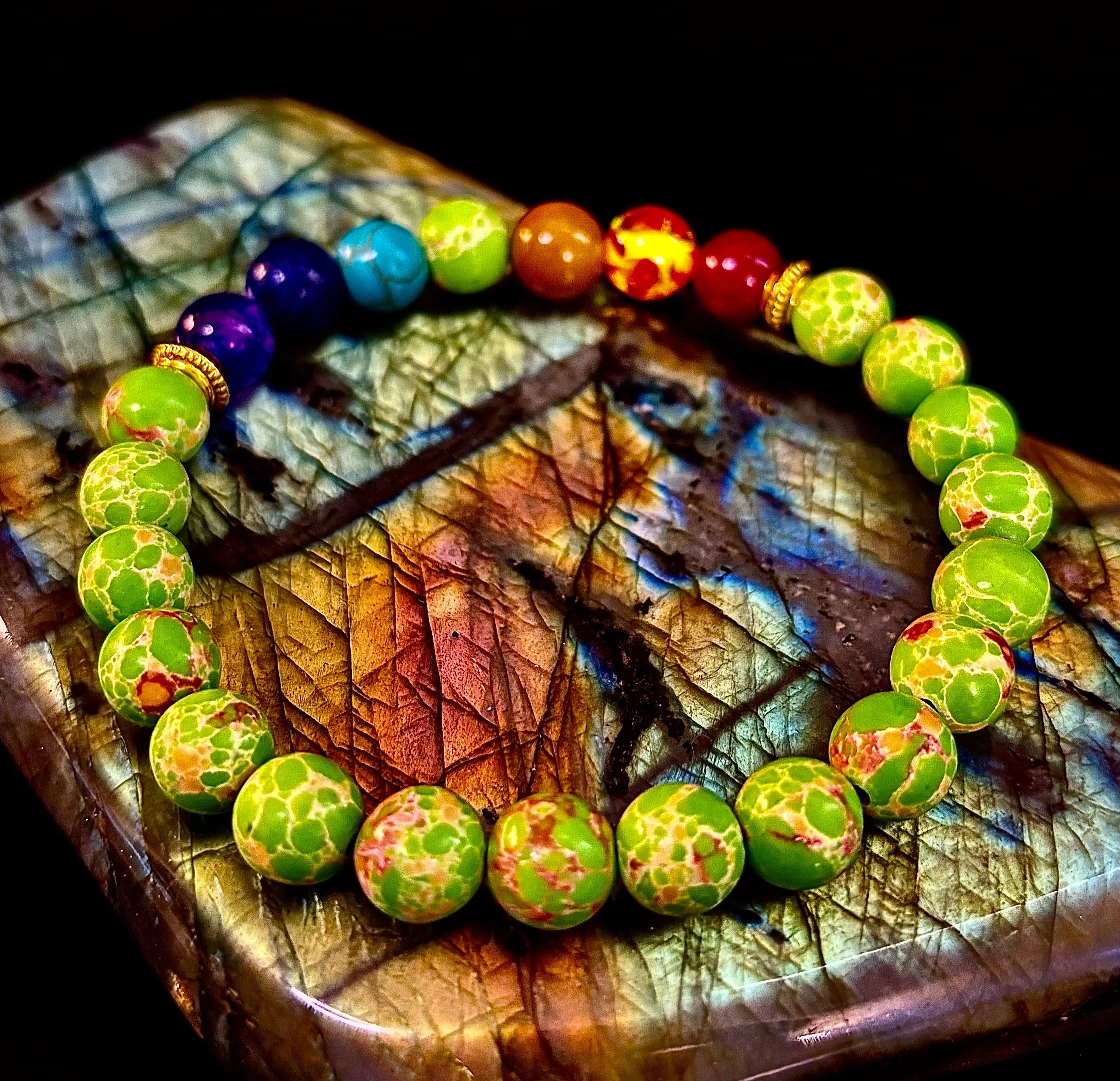 7 Chakra Healing Bracelet with Green Sea Sediment Jasper – Balance, Alignment & Grounding | | Wiccan Center