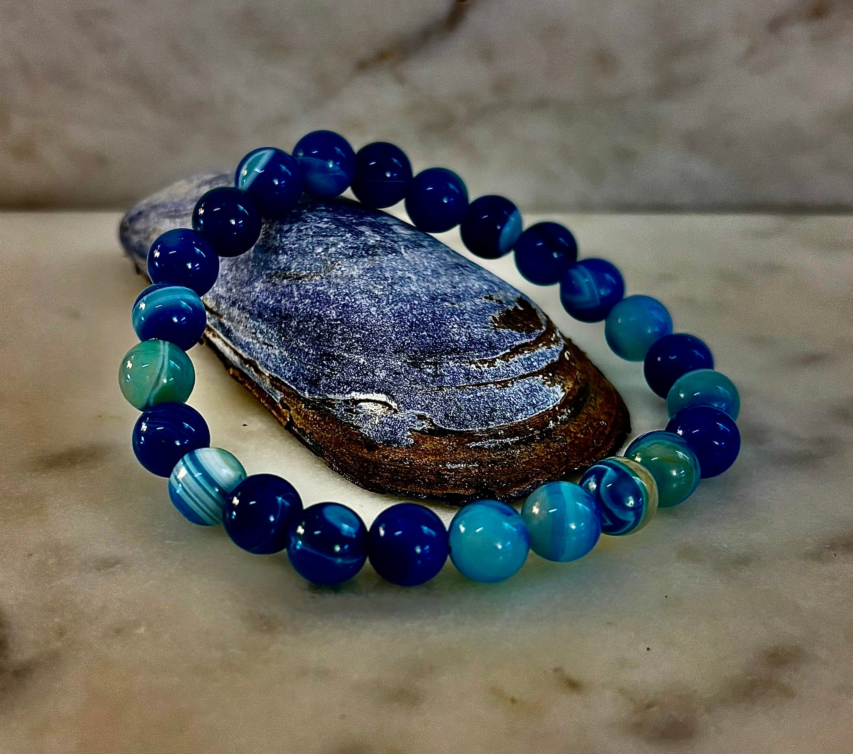 Blue Striped Agate Reiki-Infused Healing & Calm Bracelet (Medium Wrists) | | Wiccan Center