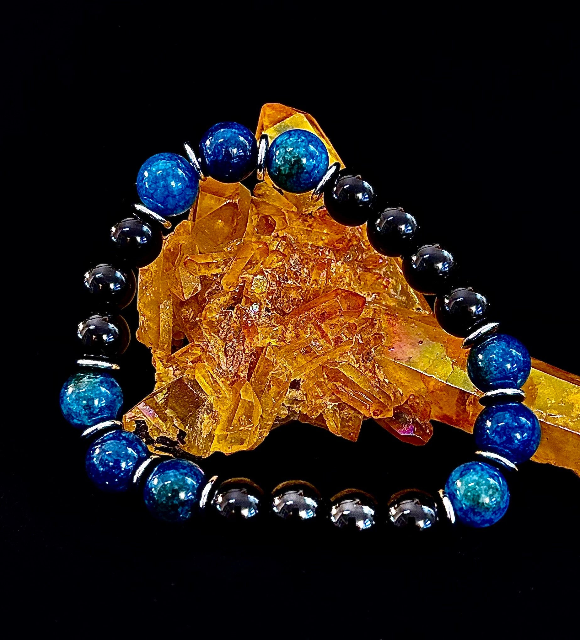 Guardian Bracelet – Blue Apatite & Black Obsidian Beaded Protection Bracelet | | Wiccan Center