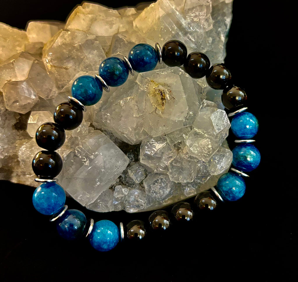 Guardian Bracelet – Blue Apatite & Black Obsidian Beaded Protection Bracelet | | Wiccan Center