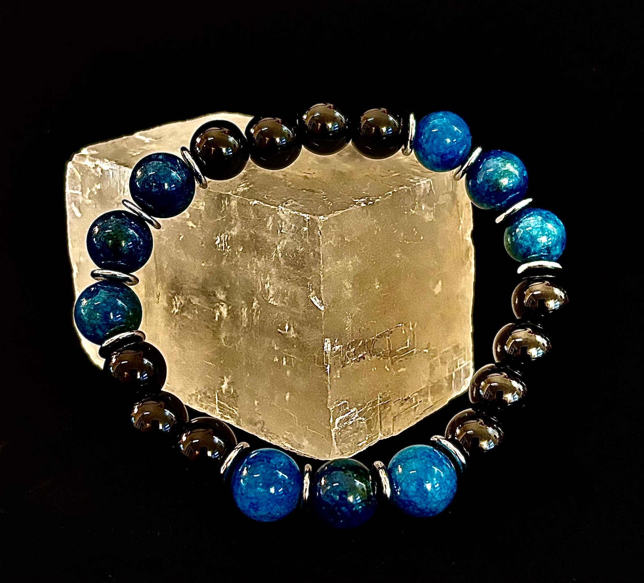 Guardian Bracelet – Blue Apatite & Black Obsidian Beaded Protection Bracelet | | Wiccan Center