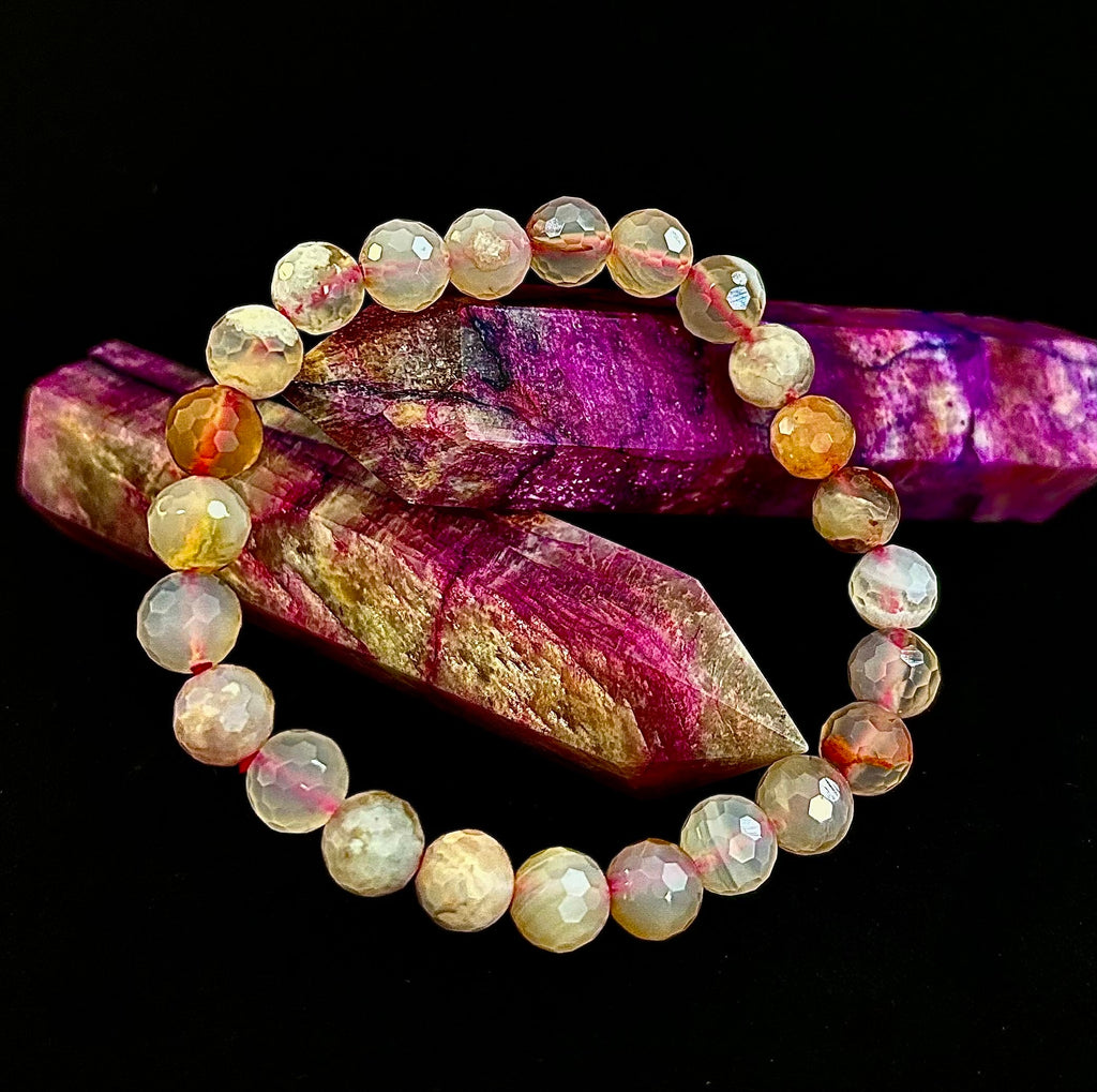 🌸 Cherry Blossom Agate Polyhedral-Cut Bracelet – 8mm (Medium Wrist) | | Wiccan Center