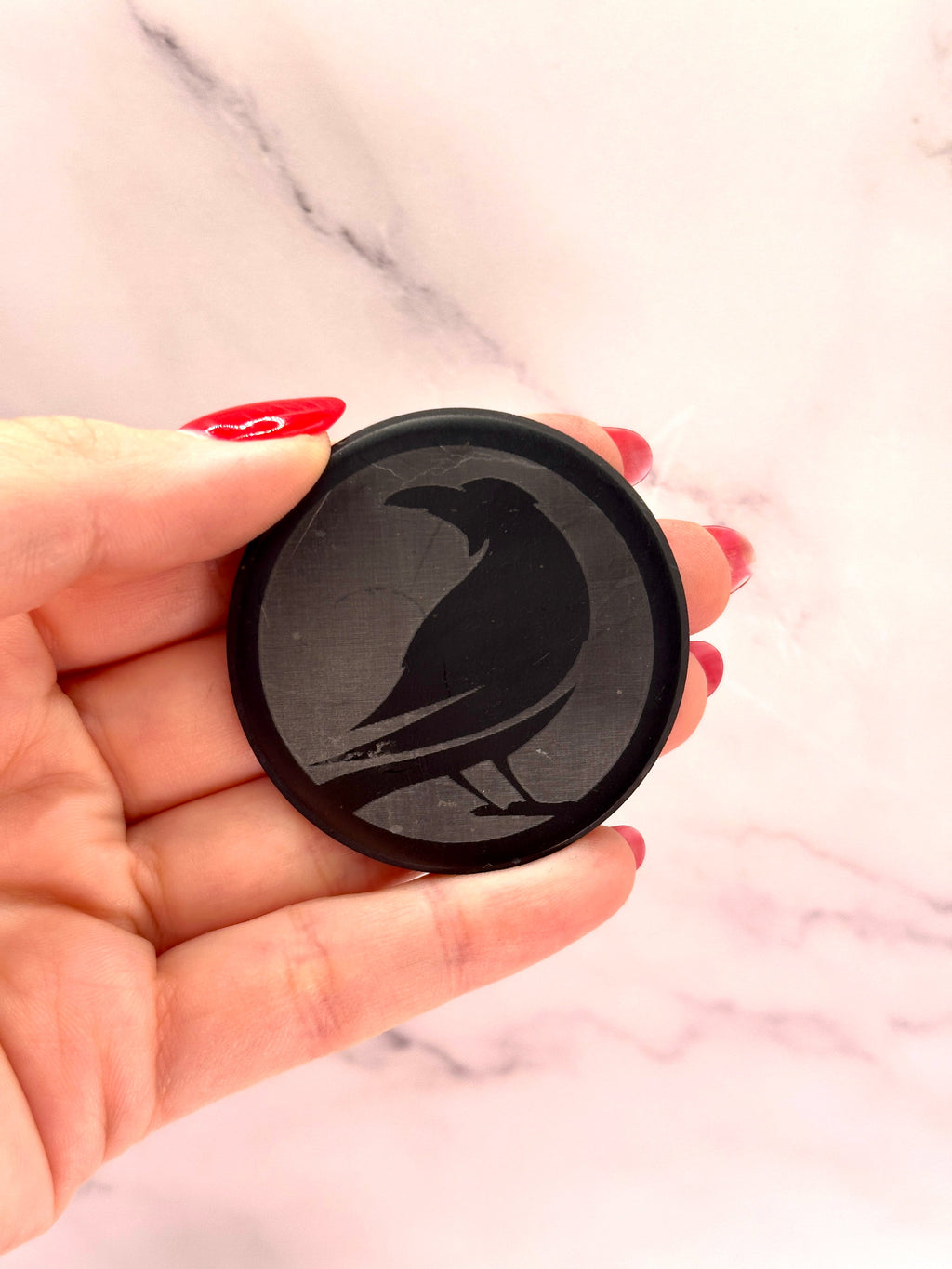 SENDING RAVENS SPECIAL EDITION SHUNGITE ROUND PHONE PLATES! - EMF Protection - Hand Cut Genuine Natural Shungite Phone Plate High Quality Black Lustrous Gemstone from Russia