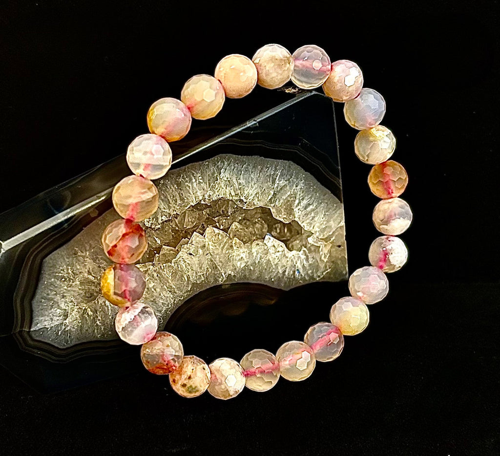 🌸 Cherry Blossom Agate Polyhedral-Cut Bracelet – 8mm (Medium Wrist) | | Wiccan Center