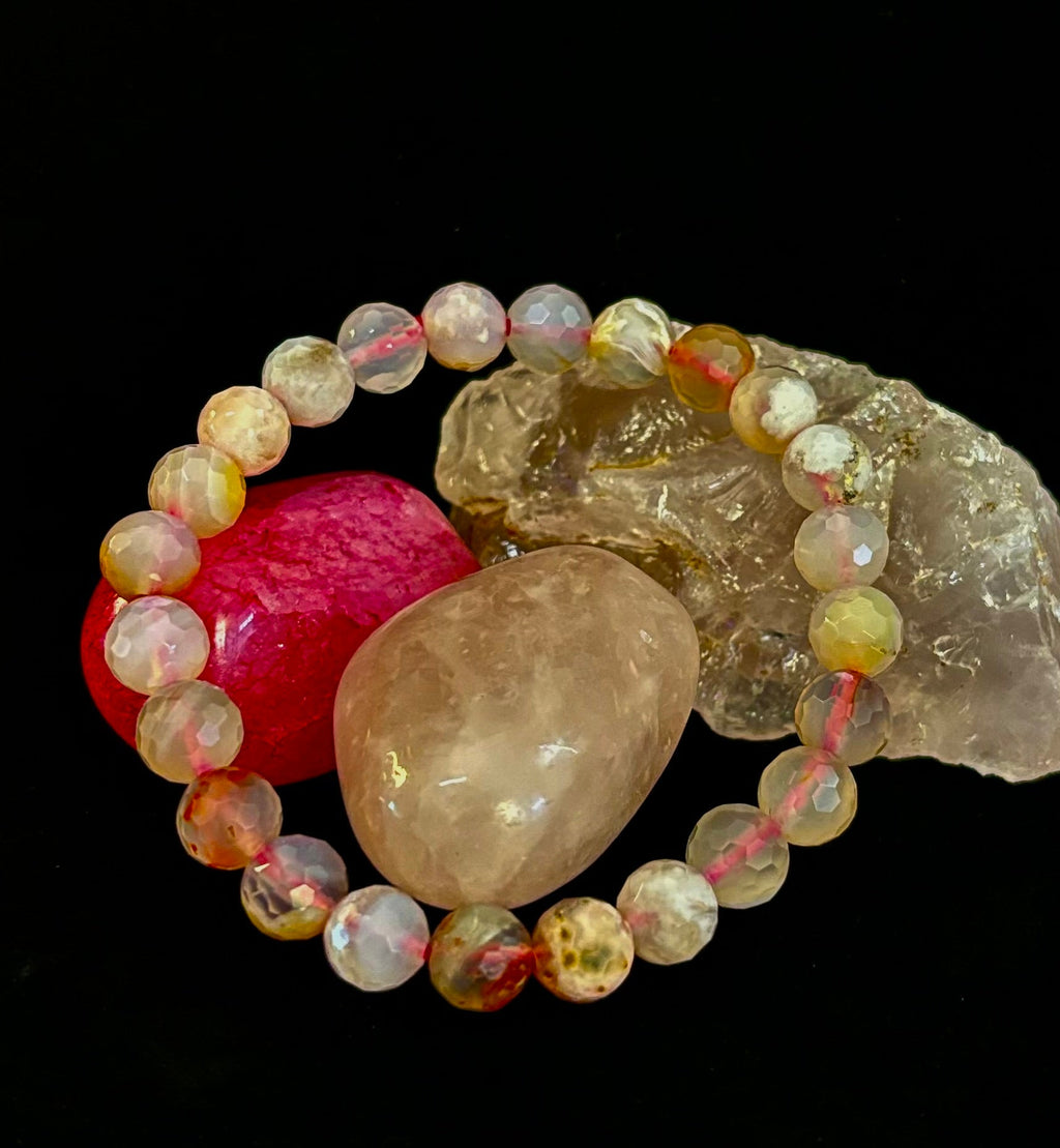 🌸 Cherry Blossom Agate Polyhedral-Cut Bracelet – 8mm (Medium Wrist) | | Wiccan Center