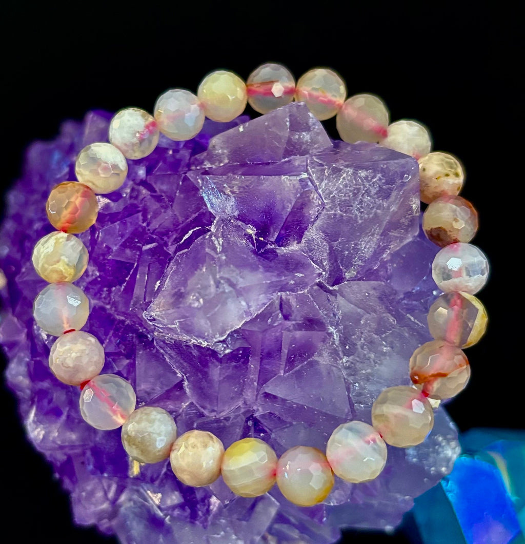 🌸 Cherry Blossom Agate Polyhedral-Cut Bracelet – 8mm (Medium Wrist) | | Wiccan Center