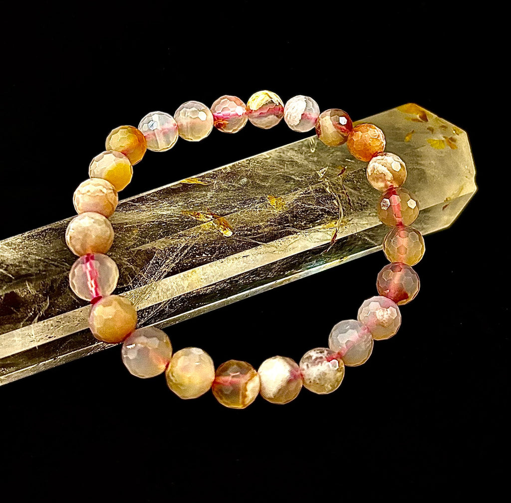 🌸 Cherry Blossom Agate Polyhedral-Cut Bracelet – 8mm (Medium Wrist) | | Wiccan Center