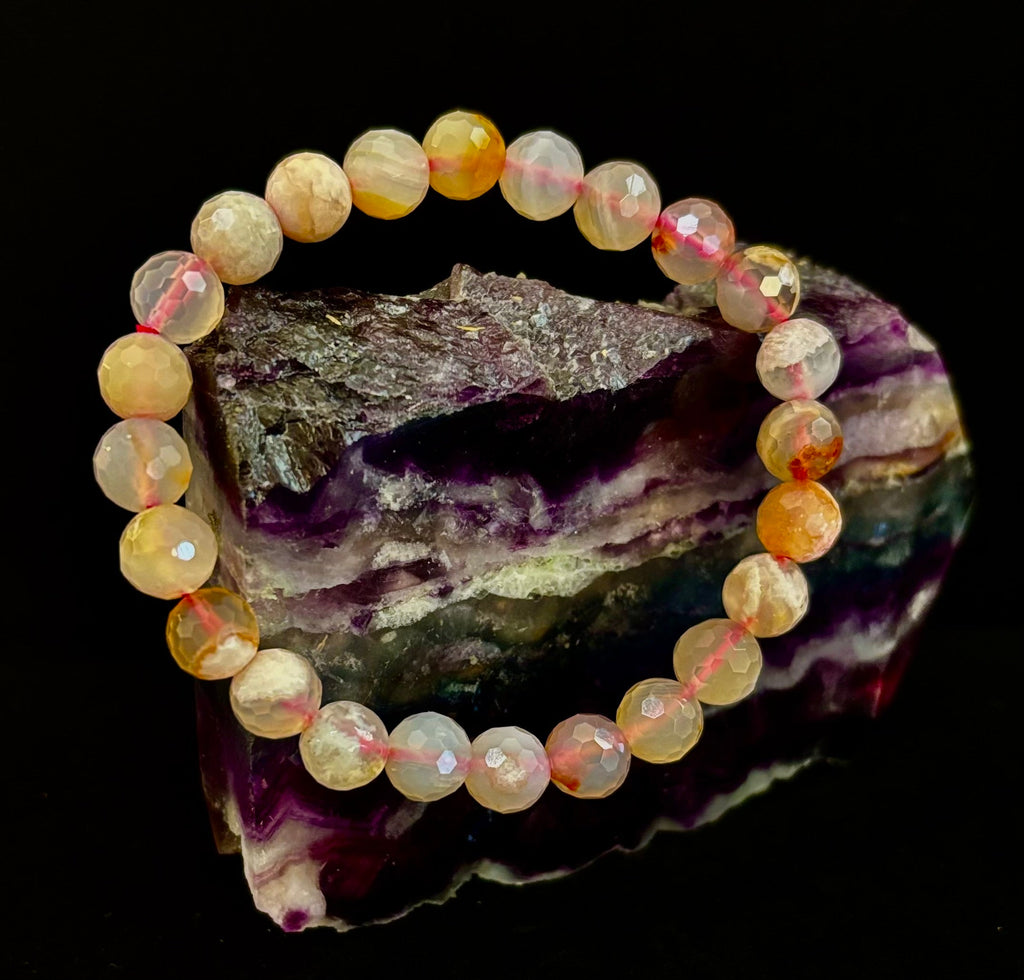 🌸 Cherry Blossom Agate Polyhedral-Cut Bracelet – 8mm (Medium Wrist) | | Wiccan Center