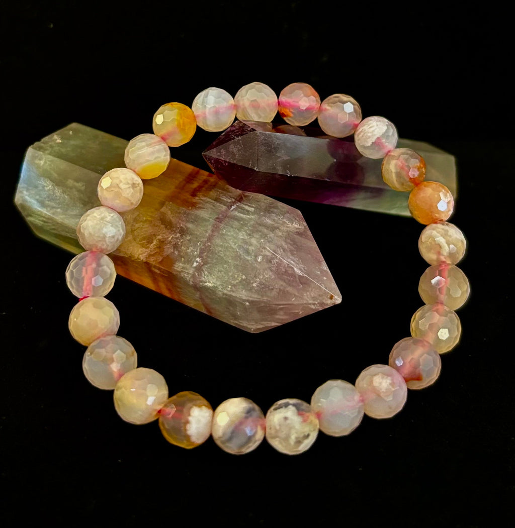 🌸 Cherry Blossom Agate Polyhedral-Cut Bracelet – 8mm (Medium Wrist) | | Wiccan Center