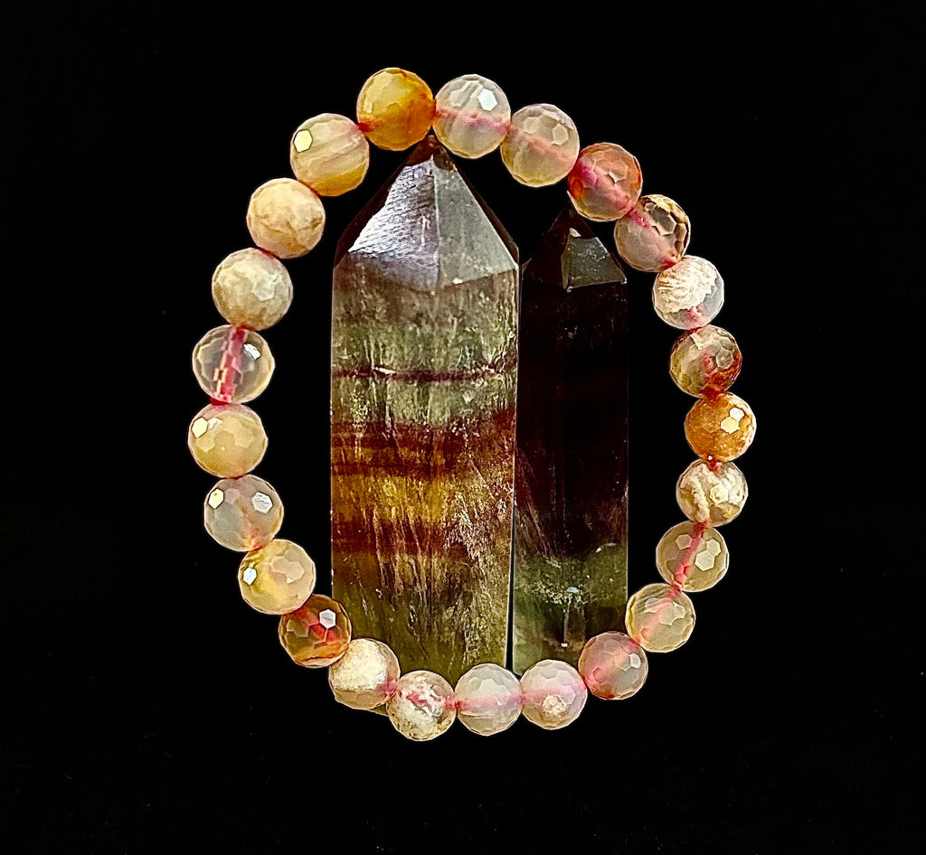 🌸 Cherry Blossom Agate Polyhedral-Cut Bracelet – 8mm (Medium Wrist) | | Wiccan Center