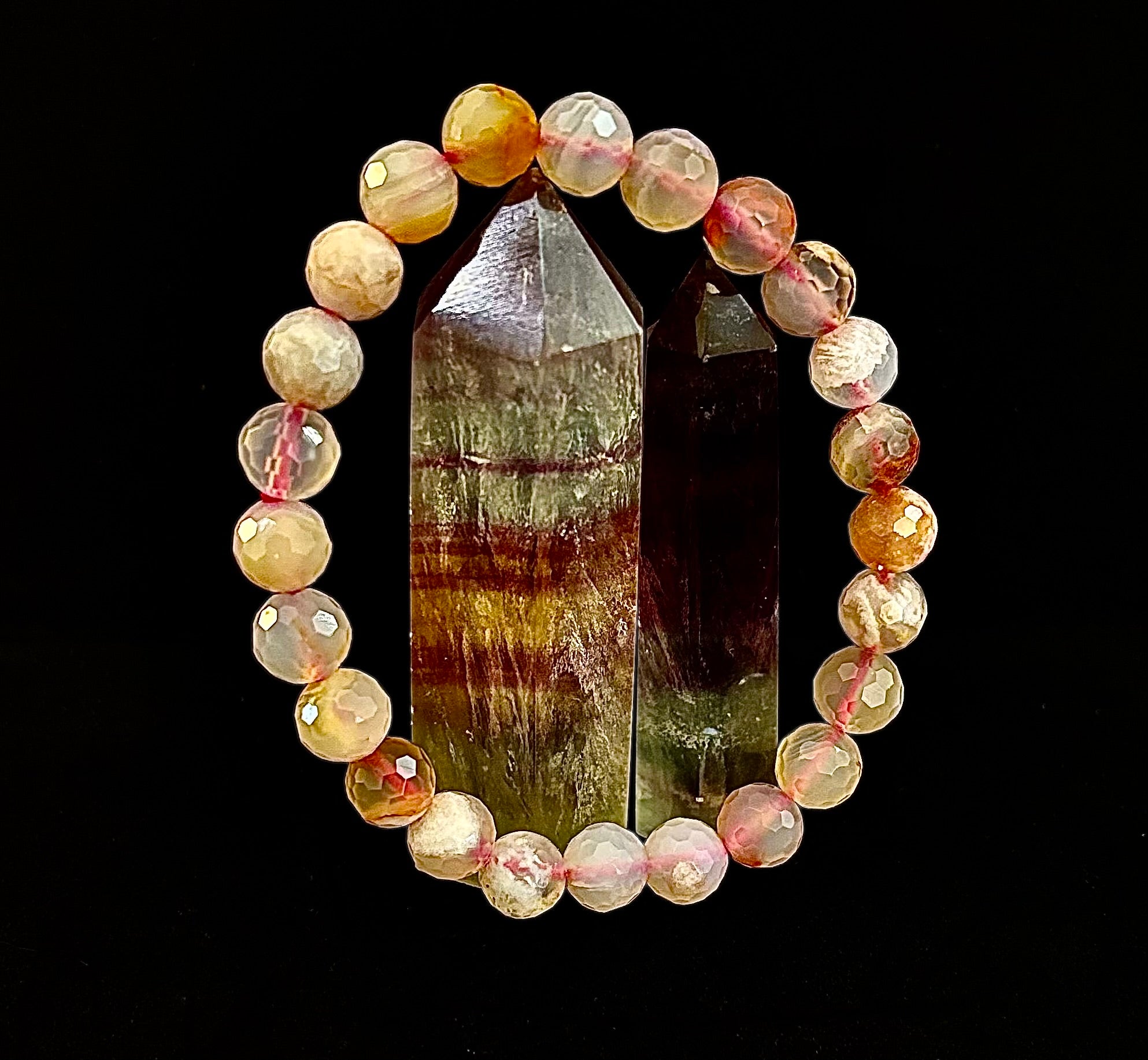 🌸 Cherry Blossom Agate Polyhedral-Cut Bracelet – 8mm (Medium Wrist) | | Wiccan Center