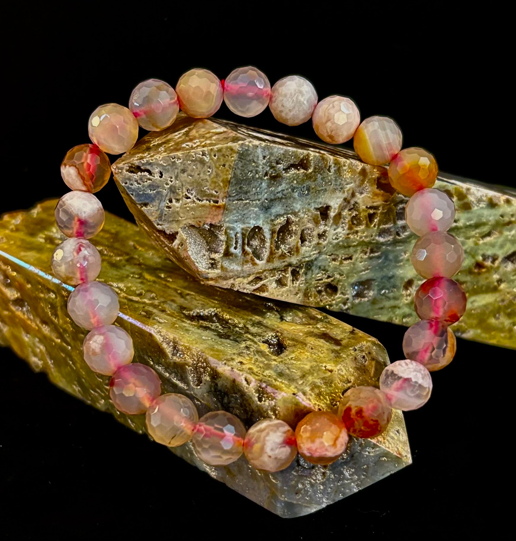 🌸 Cherry Blossom Agate Polyhedral-Cut Bracelet – 8mm (Medium Wrist) | | Wiccan Center