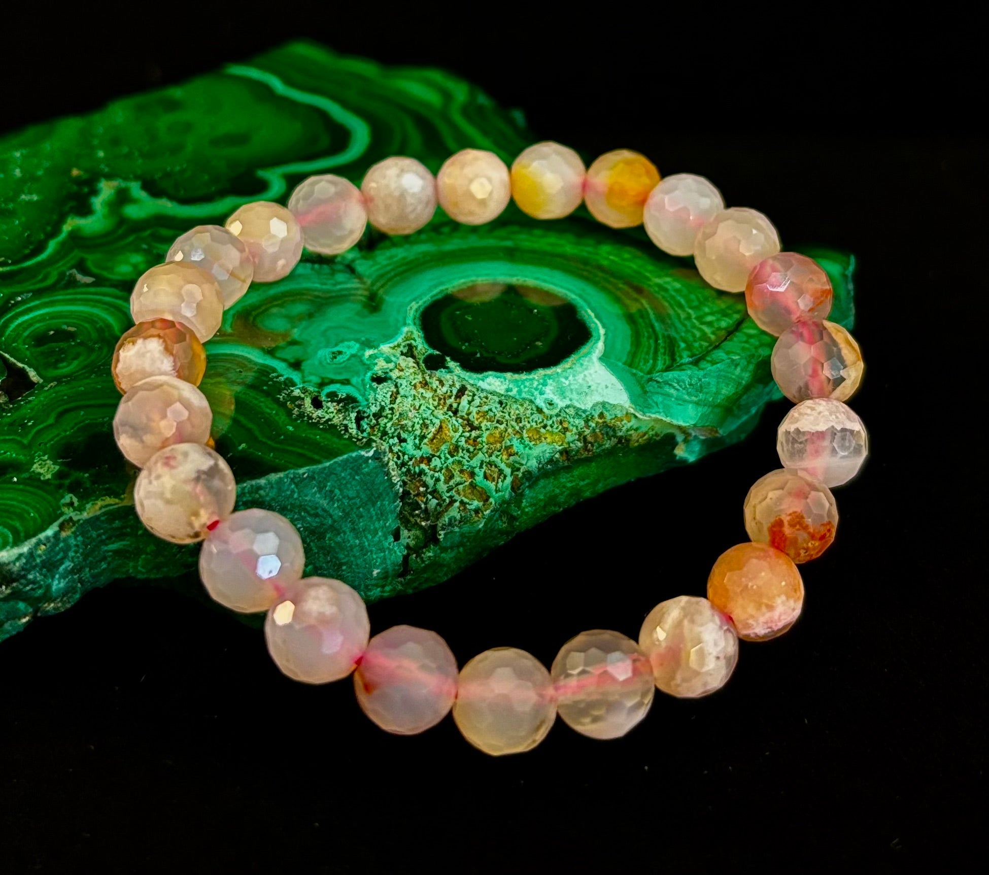 🌸 Cherry Blossom Agate Polyhedral-Cut Bracelet – 8mm (Medium Wrist) | | Wiccan Center