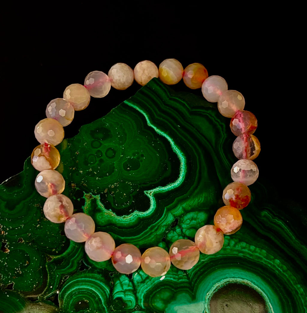 🌸 Cherry Blossom Agate Polyhedral-Cut Bracelet – 8mm (Medium Wrist) | | Wiccan Center
