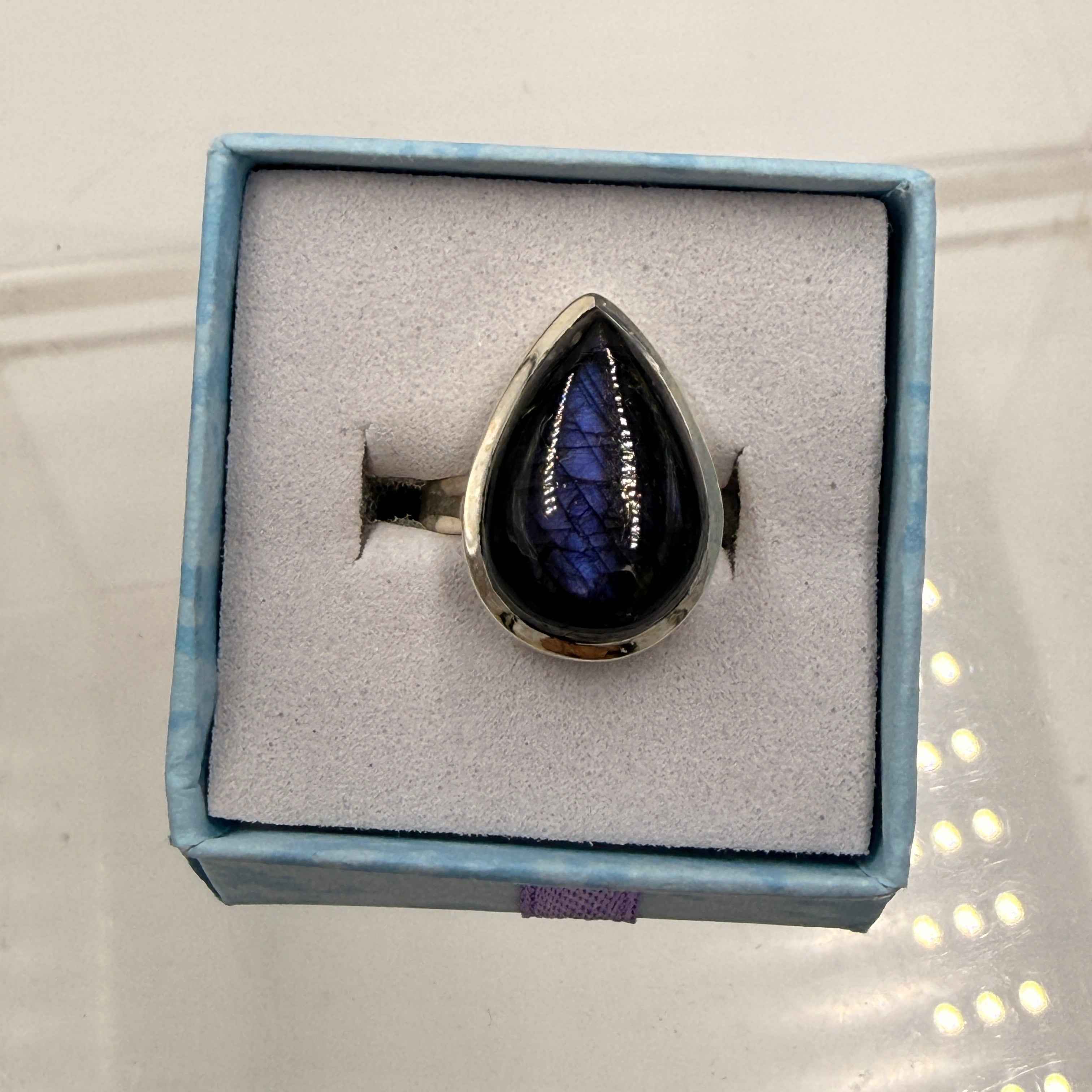 Sterling Silver Teardrop Spectrolite Ring - Size 6 -Intuition, Protection & Illumination | Rings | Wiccan Center