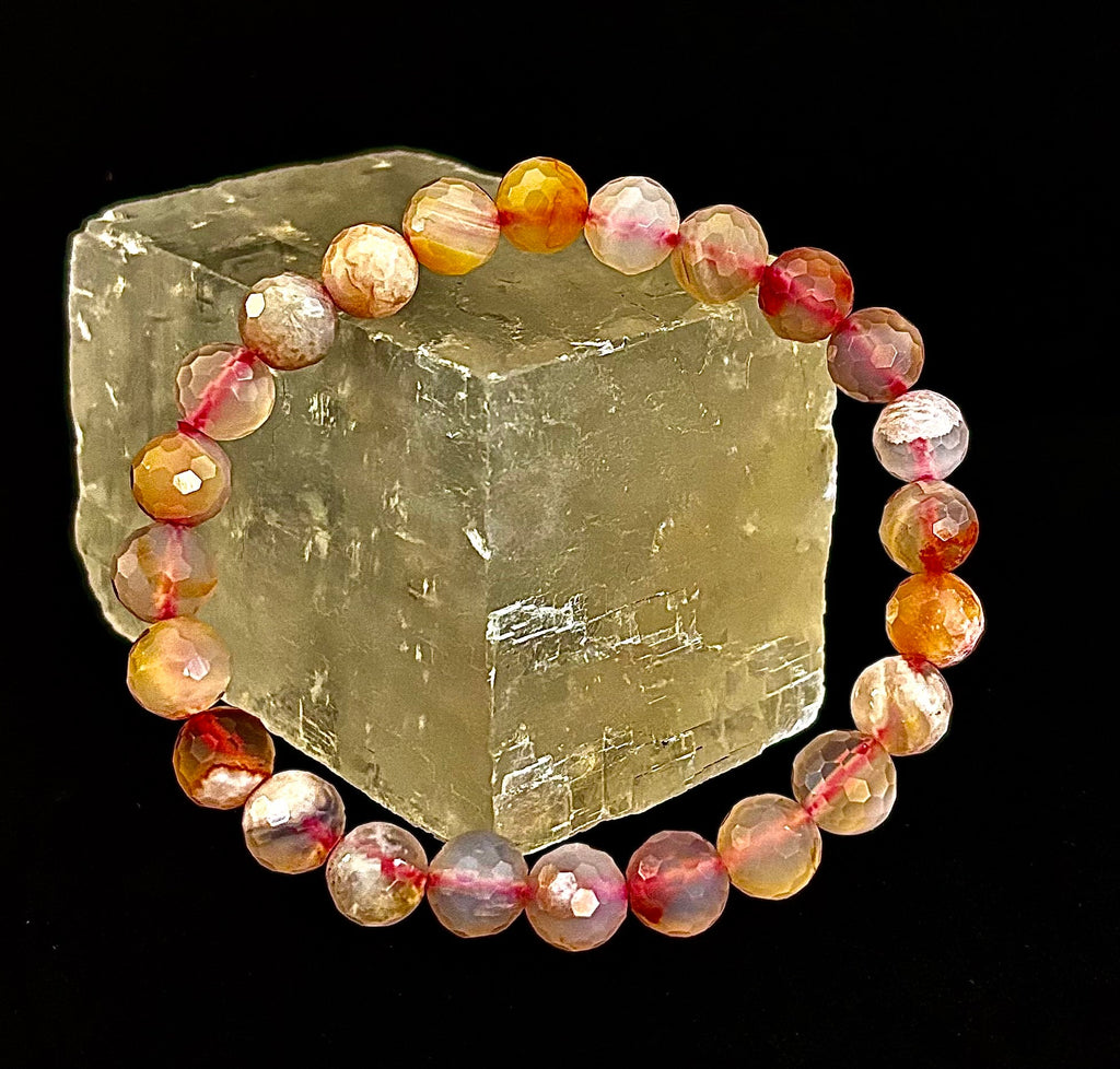 🌸 Cherry Blossom Agate Polyhedral-Cut Bracelet – 8mm (Medium Wrist) | | Wiccan Center