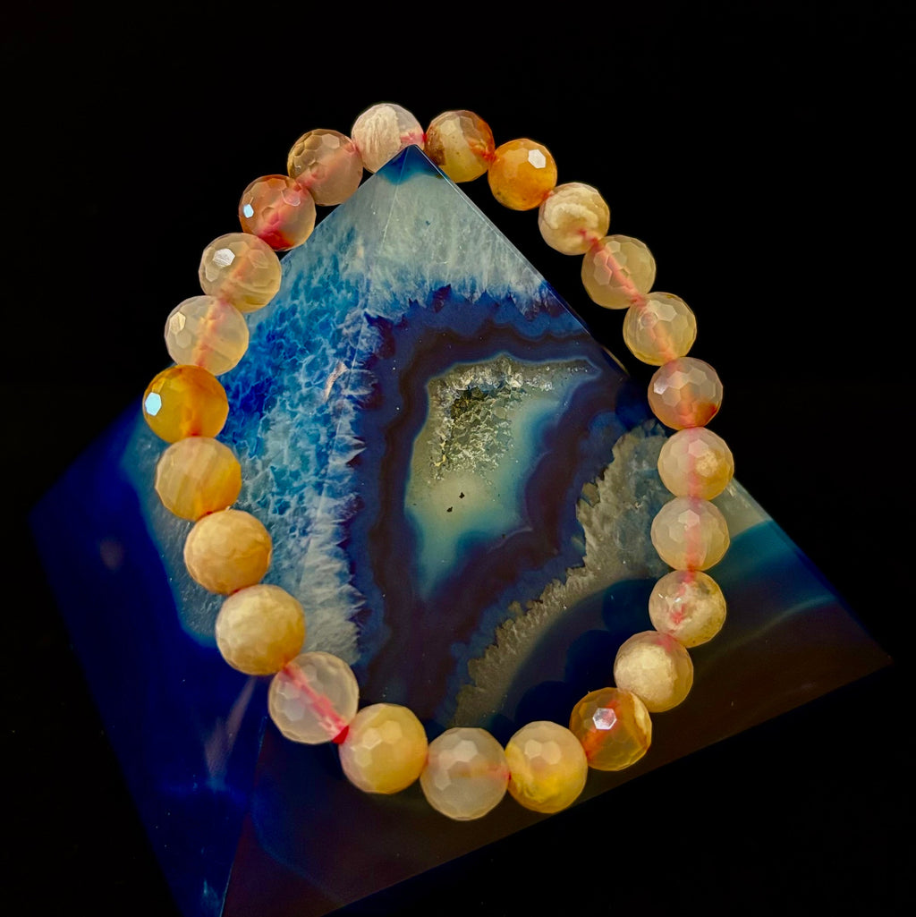 🌸 Cherry Blossom Agate Polyhedral-Cut Bracelet – 8mm (Medium Wrist) | | Wiccan Center