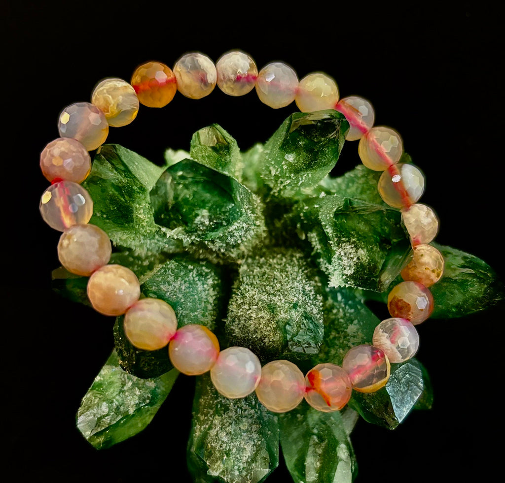 🌸 Cherry Blossom Agate Polyhedral-Cut Bracelet – 8mm (Medium Wrist) | | Wiccan Center