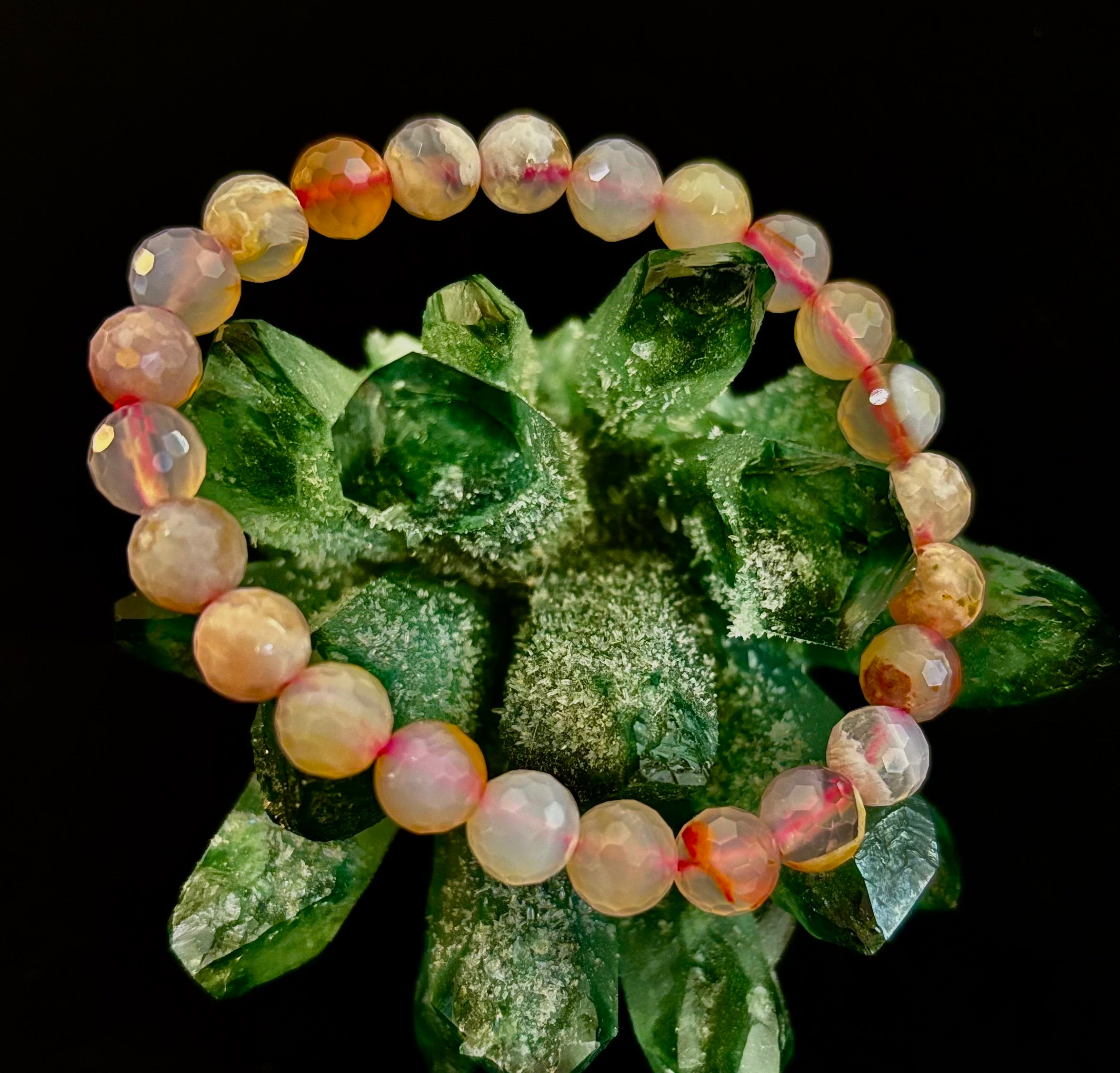 🌸 Cherry Blossom Agate Polyhedral-Cut Bracelet – 8mm (Medium Wrist) | | Wiccan Center