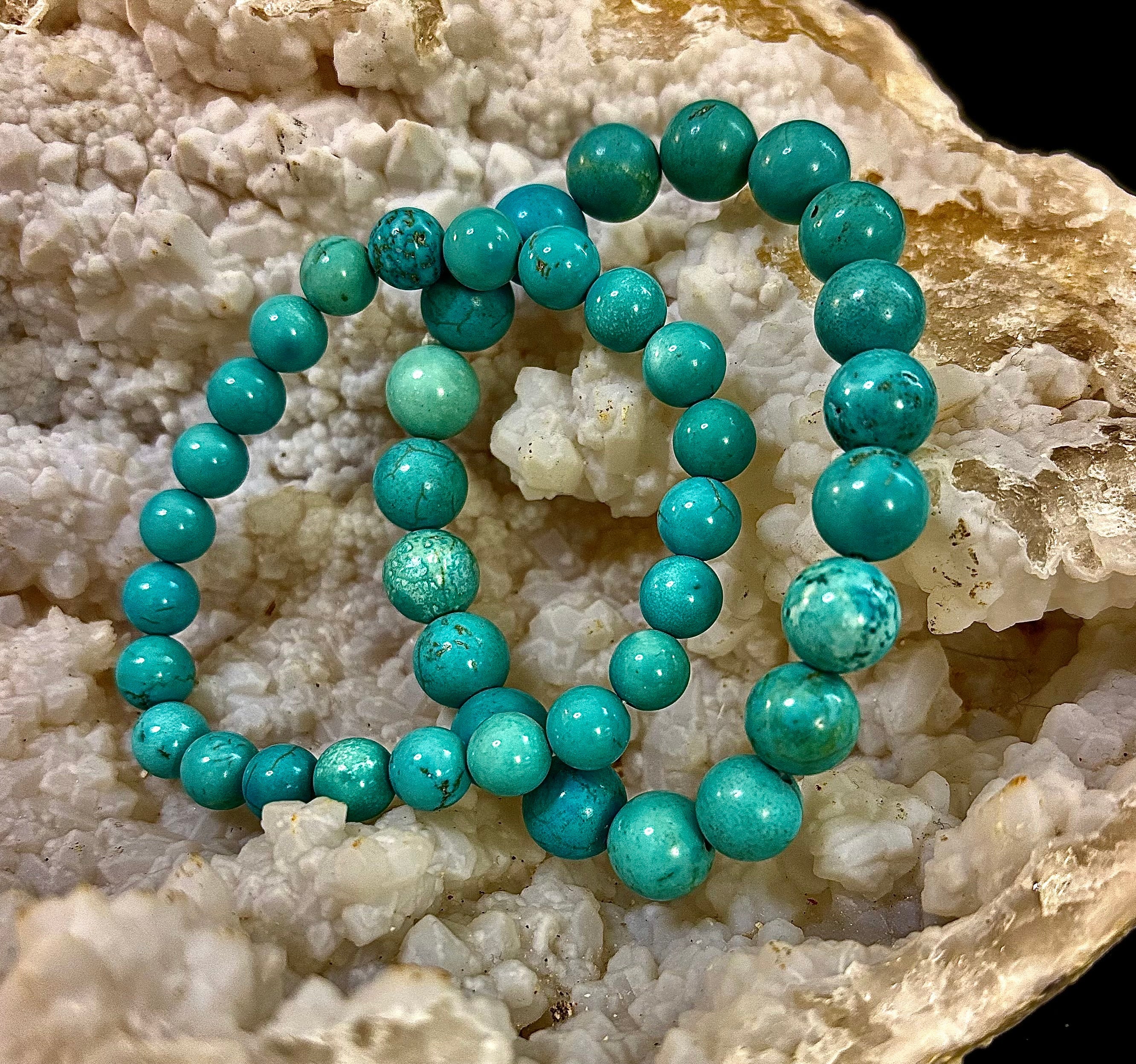 Natural Turquoise Howlite Beaded Bracelet – 8mm & 10mm Stones for Calm & Protection (Medium Wrists) | | Wiccan Center