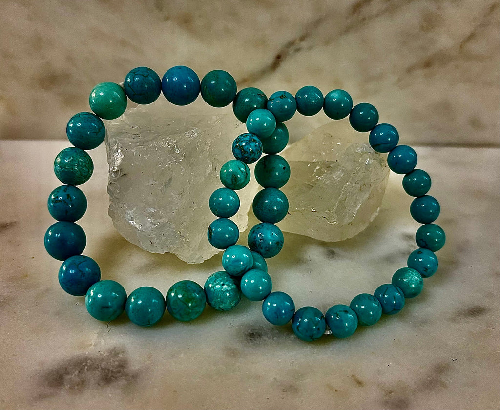Natural Turquoise Howlite Beaded Bracelet – 8mm & 10mm Stones for Calm & Protection (Medium Wrists) | | Wiccan Center