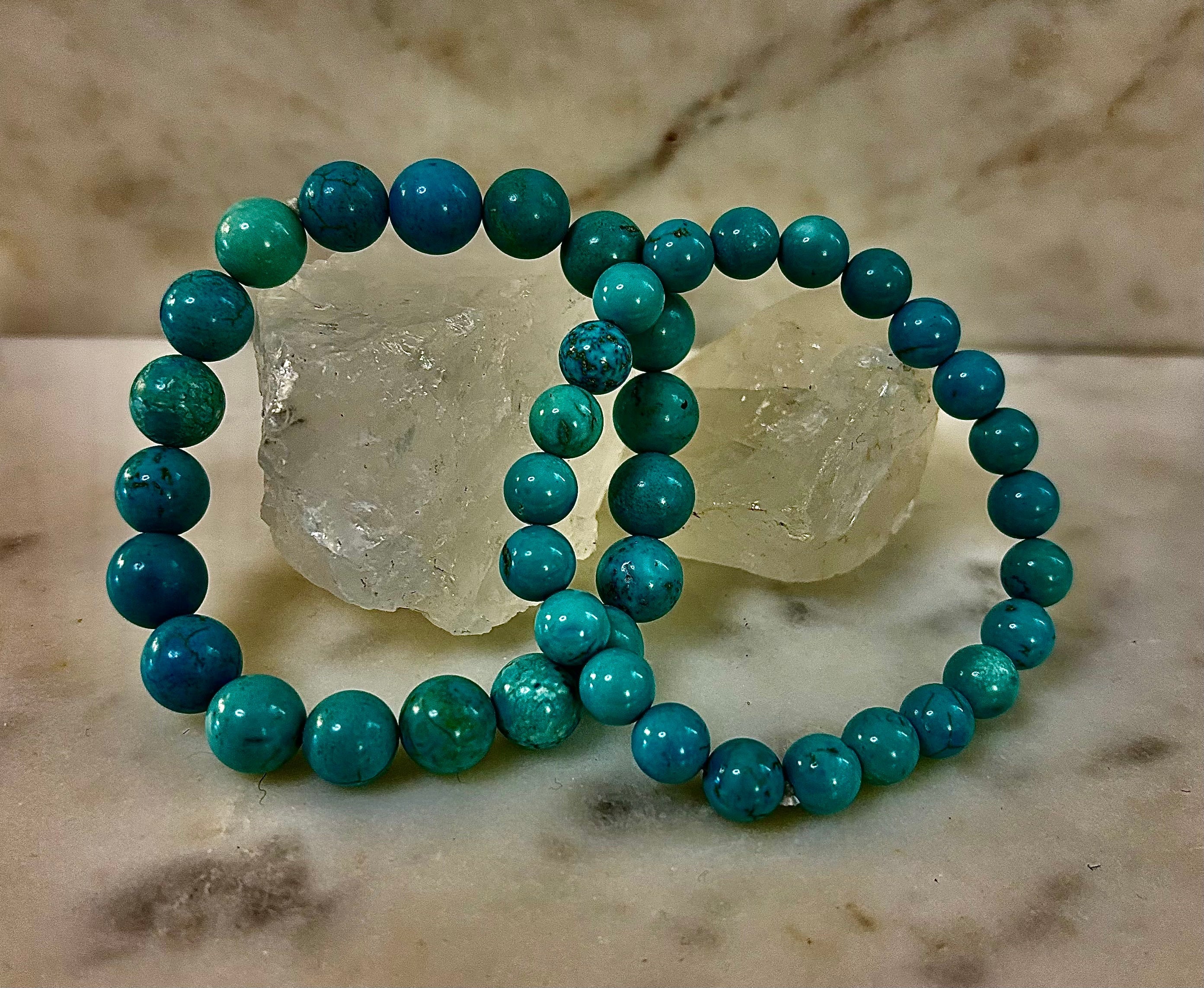 Natural Turquoise Howlite Beaded Bracelet – 8mm & 10mm Stones for Calm & Protection (Medium Wrists) | | Wiccan Center
