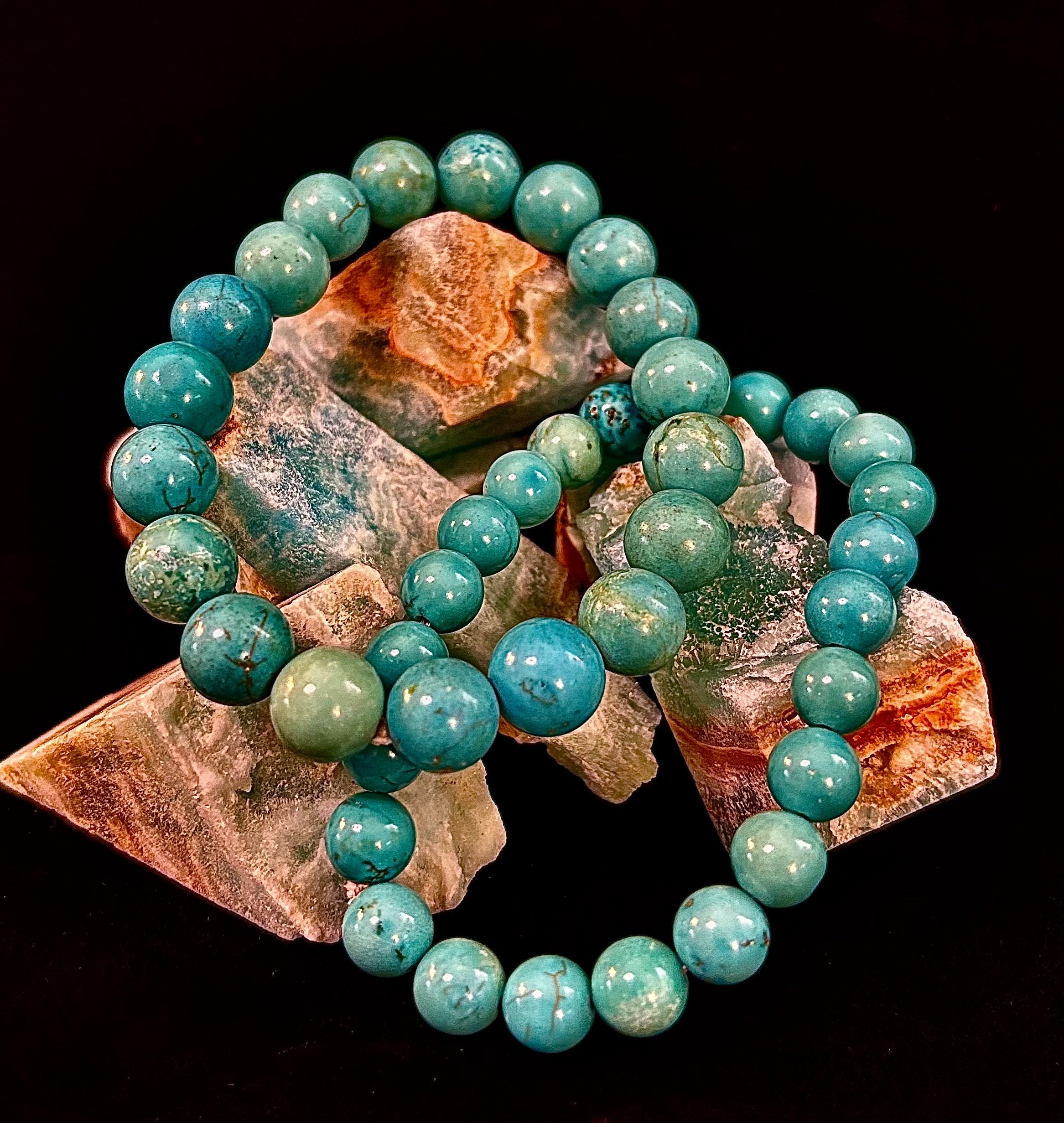 Natural Turquoise Howlite Beaded Bracelet – 8mm & 10mm Stones for Calm & Protection (Medium Wrists) | | Wiccan Center